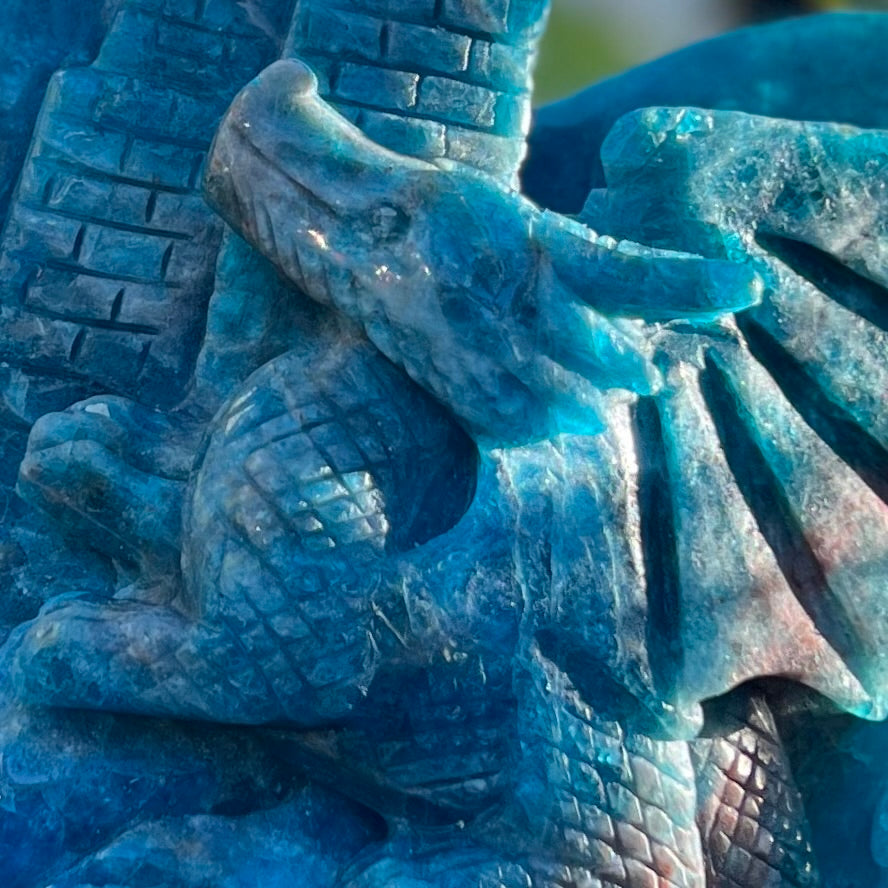 Blue Apatite Dragon Carving