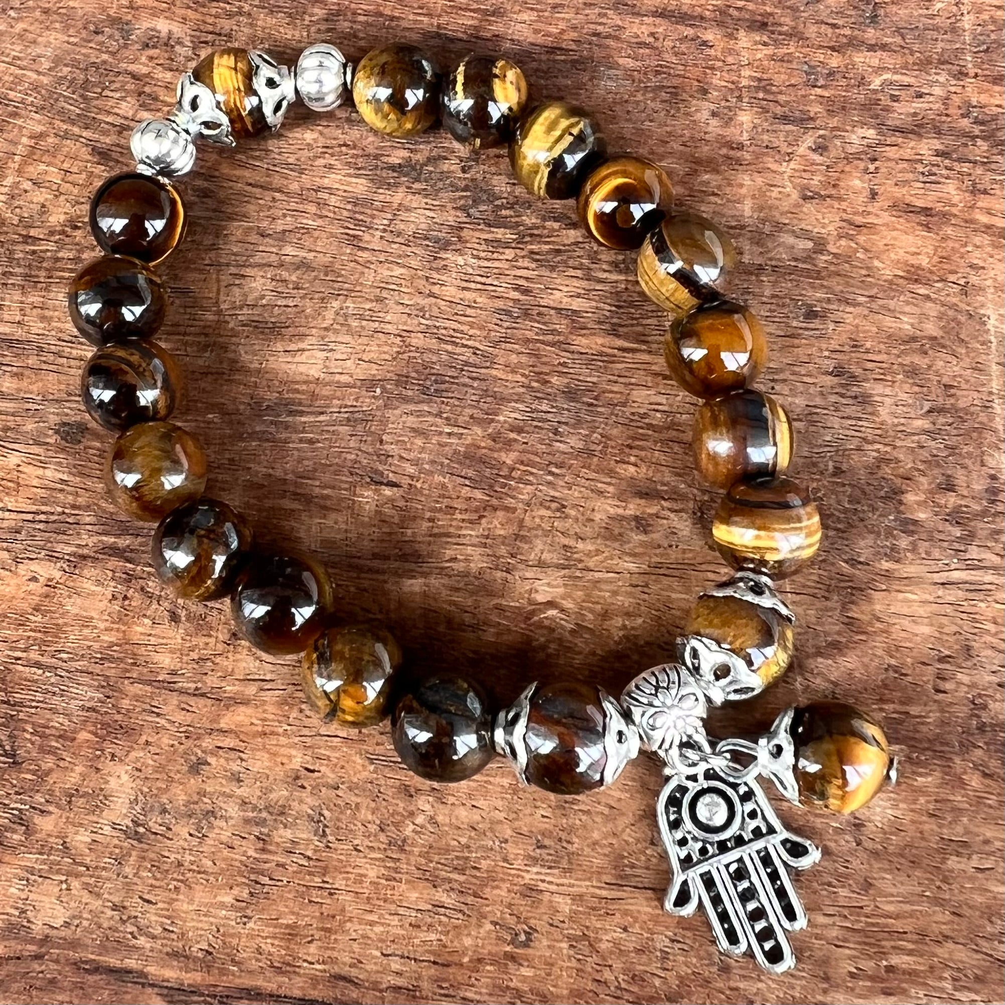 Tiger Eye Courage & Strength Bracelet with  Hamsa Charm