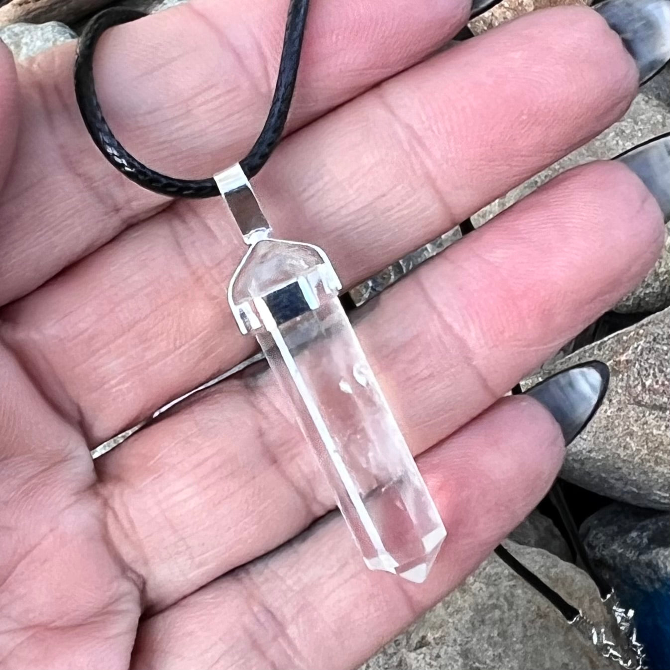 Clear Quartz Pencil Double Pointed Pendant