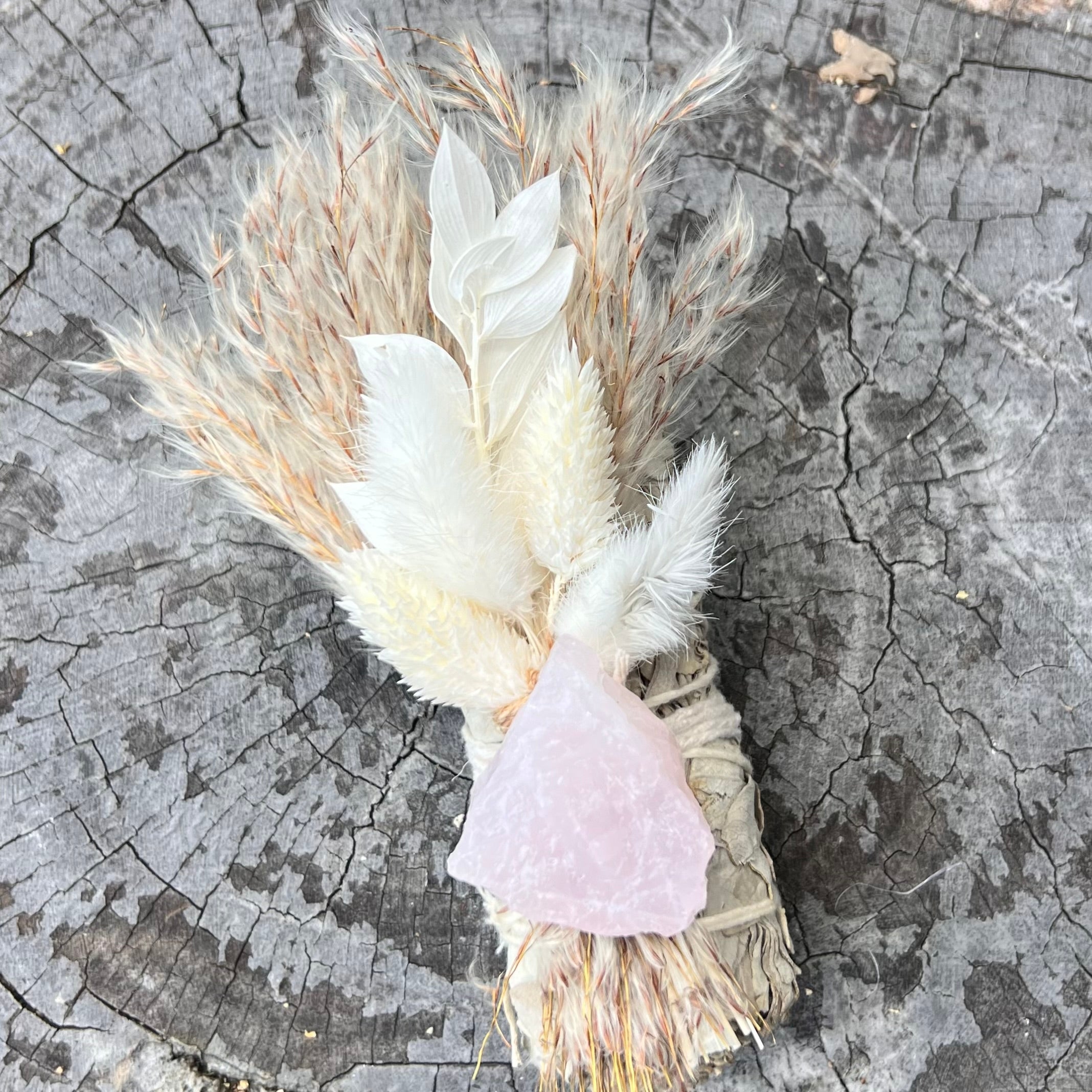 White Sage Botanical Bundle with Flowers &  Rose Quartz