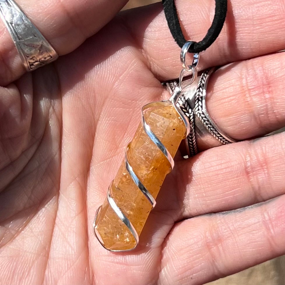 Citrine Pencil Point Spiral Wrap Pendant