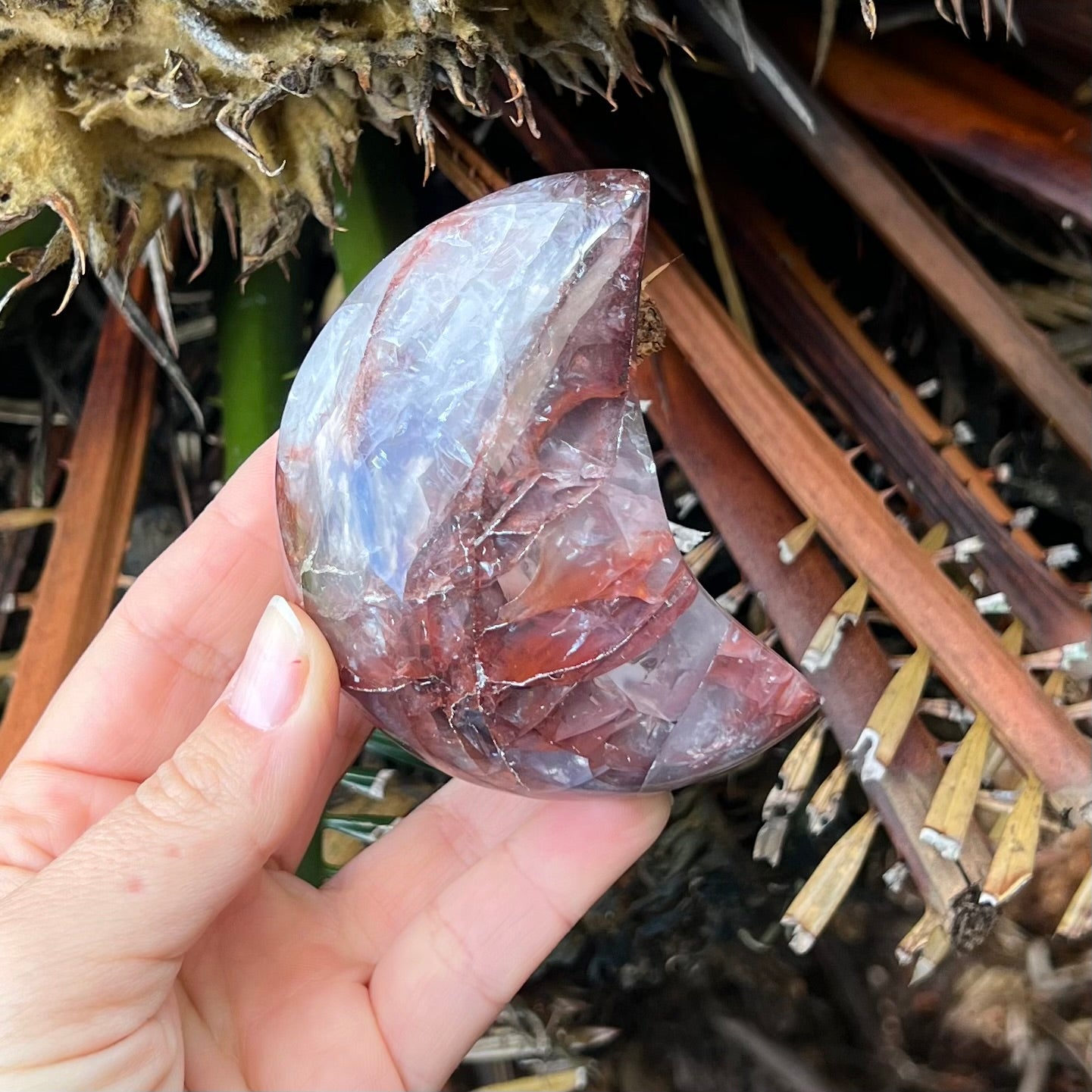 Fire Quartz ~ Crescent Moon on Stand