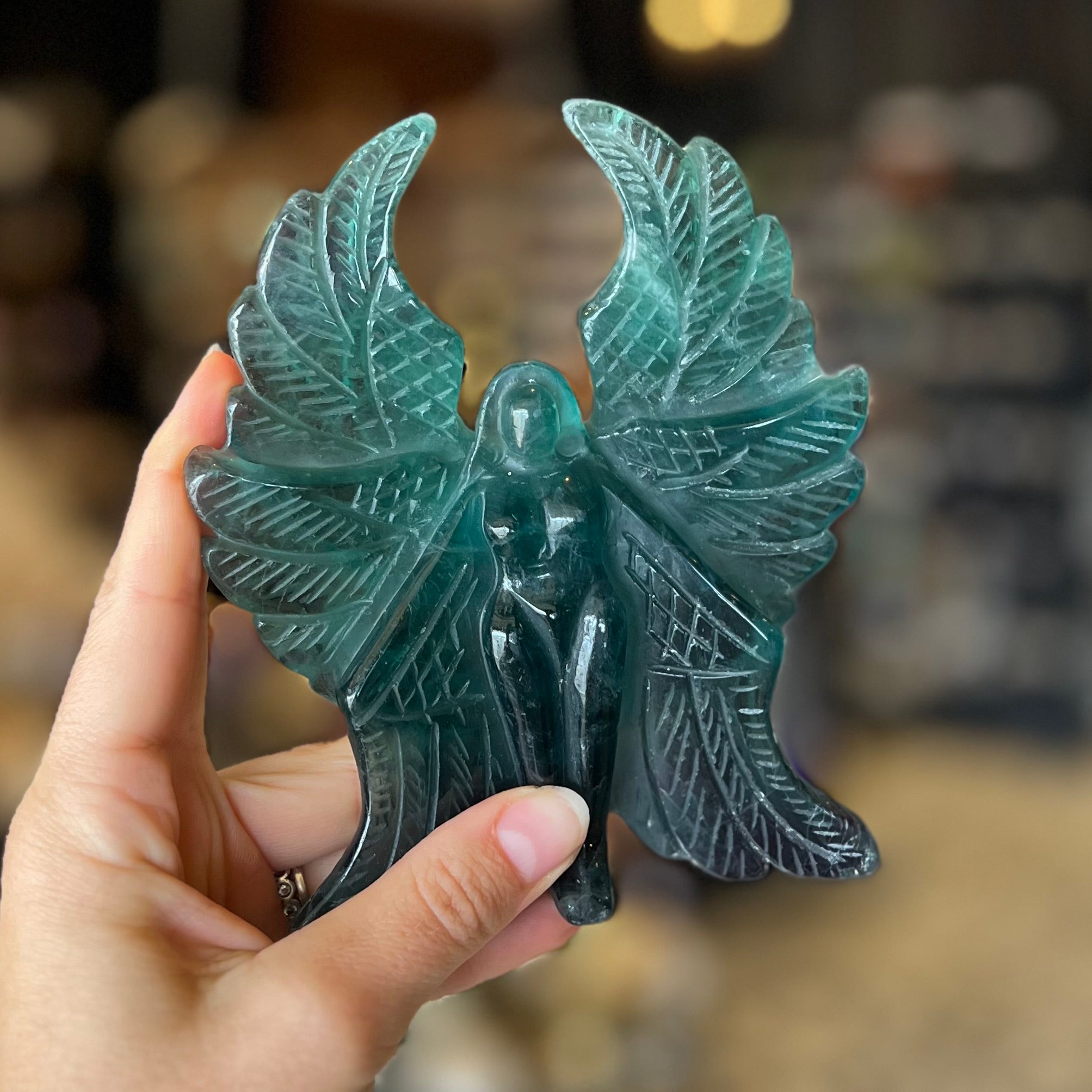Green Fluorite Goddess of Compassion Carving (1)