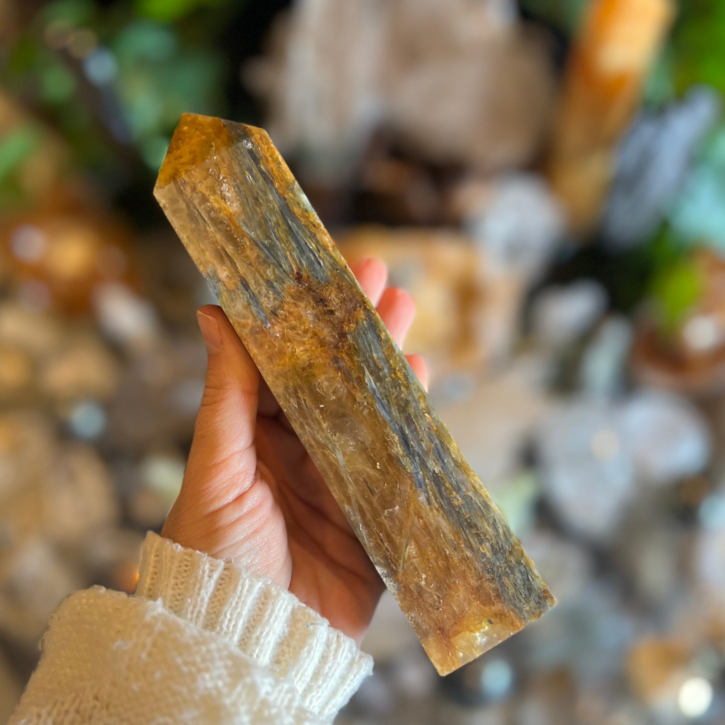 Kyanite with Golden Healer Tower
