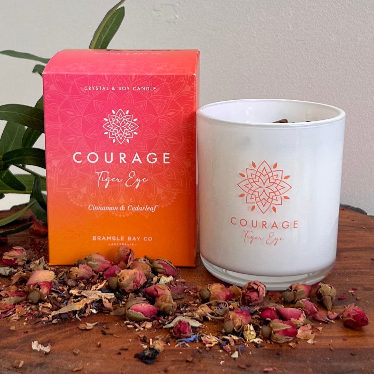 Boho Crystal Courage Candle ~ Tiger Eye ~ 
Cinnamon & Cedarleaf