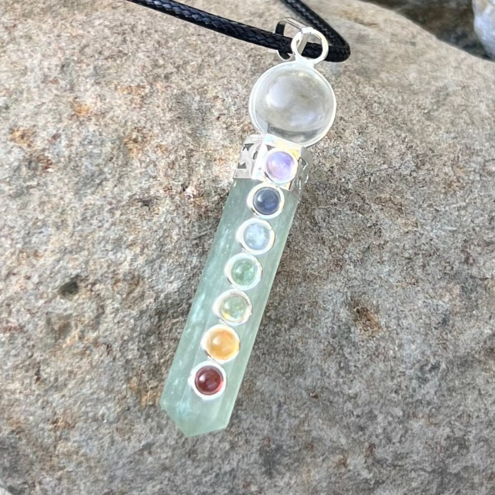 Green Aventurine & Chakra Pencil Generator Crystal Necklace