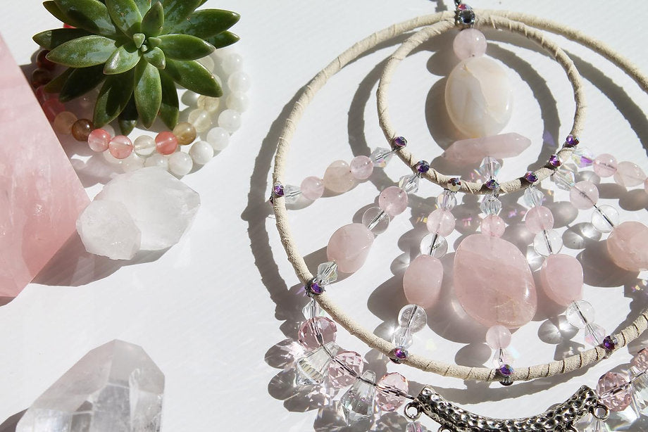 Large Dream Catcher - Rose Quartz