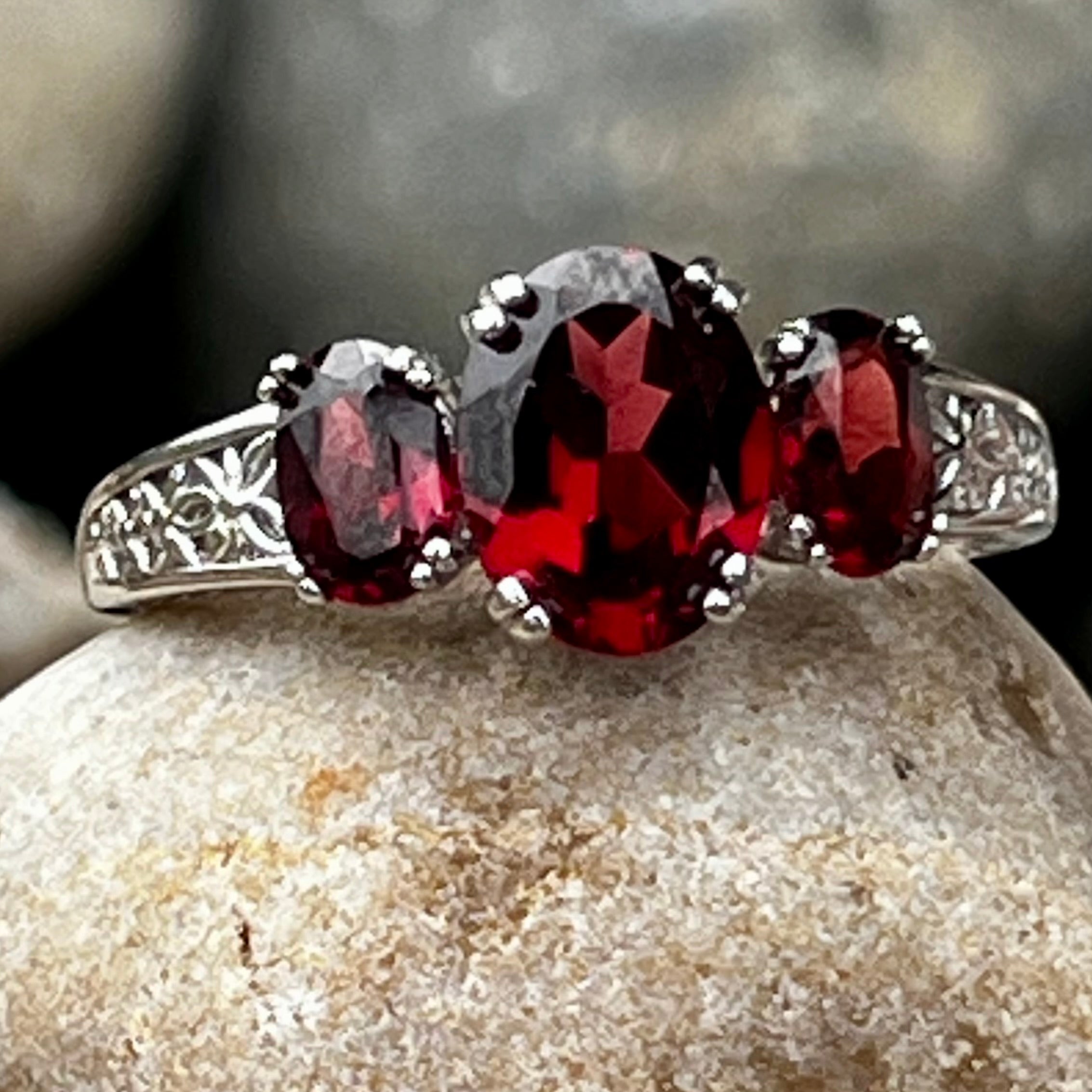 Garnet ~ Sterling Silver Ring ~ size 9