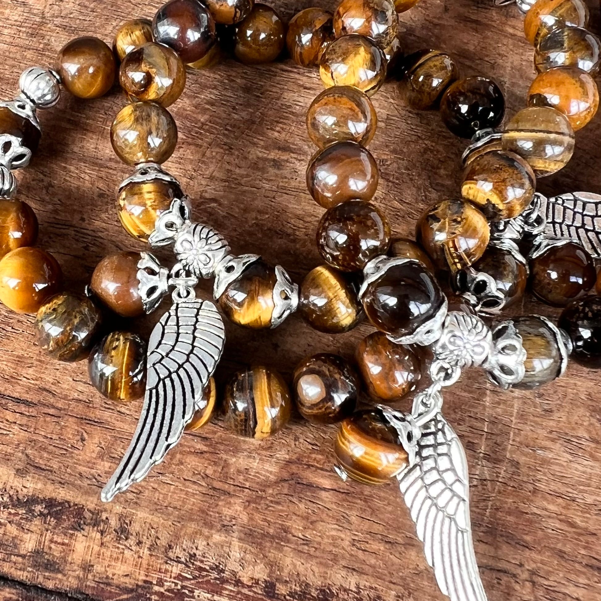 Tiger Eye Courage & Strength Bracelet with  Angel Wing Charm