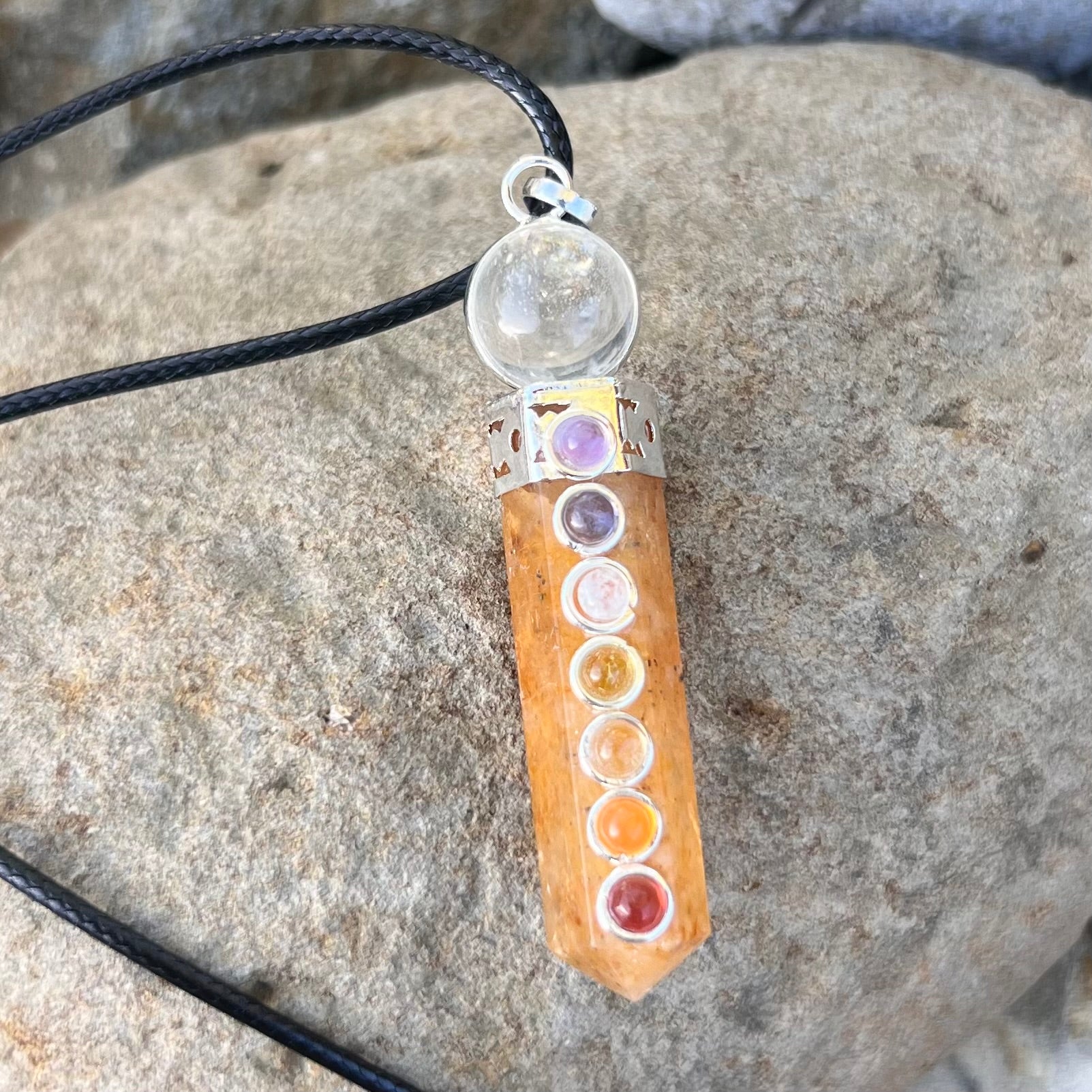 Orange Calcite & Chakra Pencil Generator Crystal Necklace