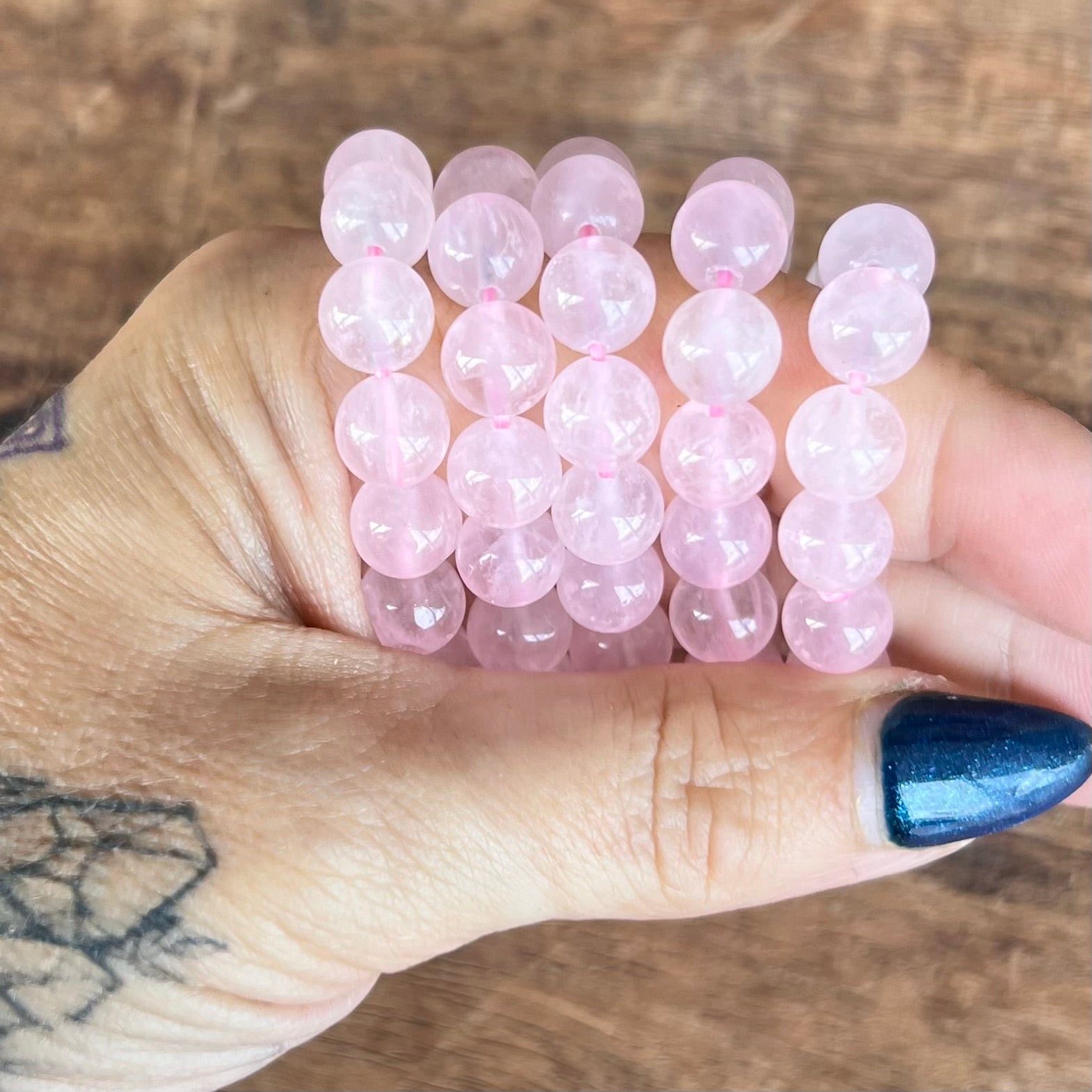 Rose Quartz Beaded Bracelet ~ Large Fit