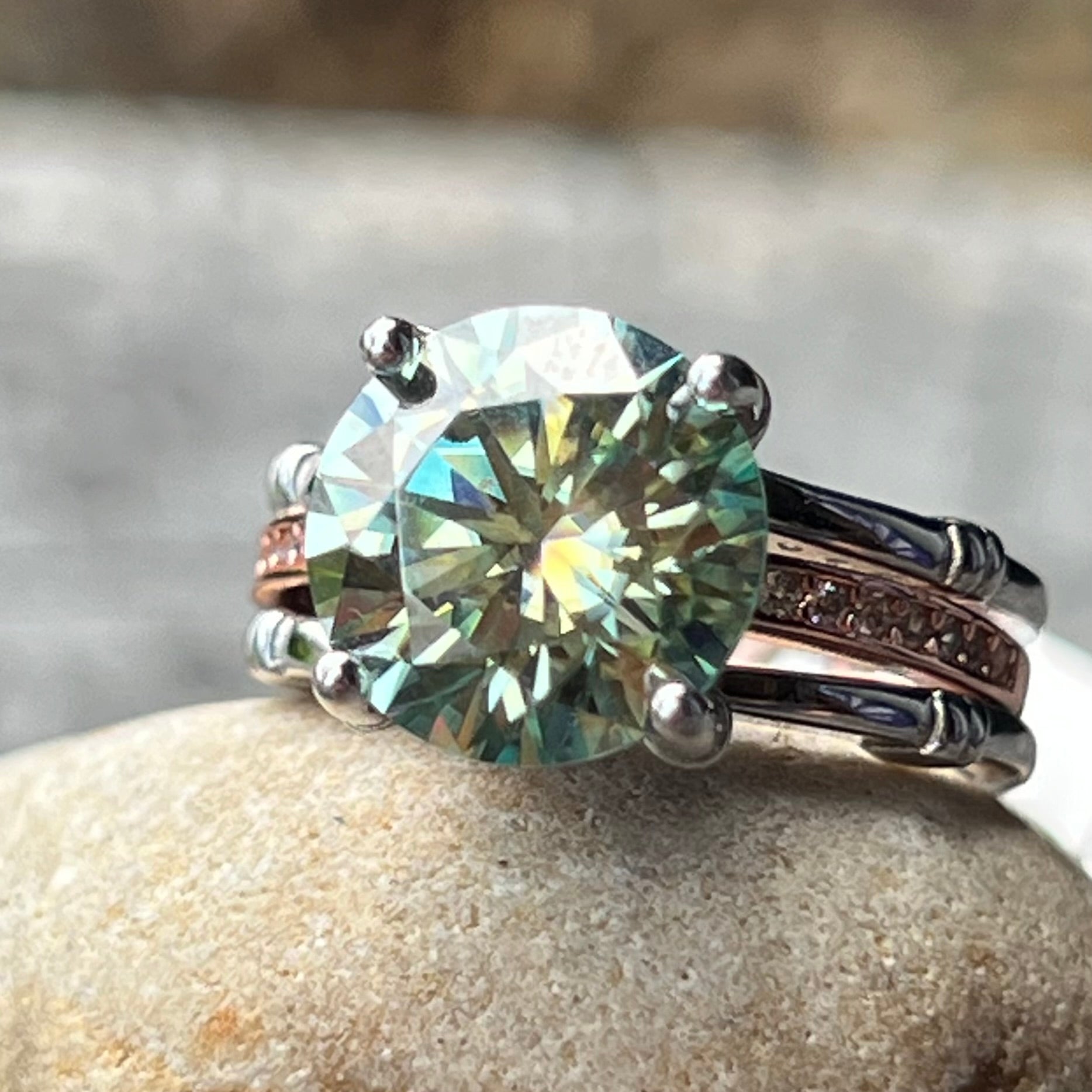 Sale ~ Green Moissanite ~ Sterling Silver Ring ~ Size 5