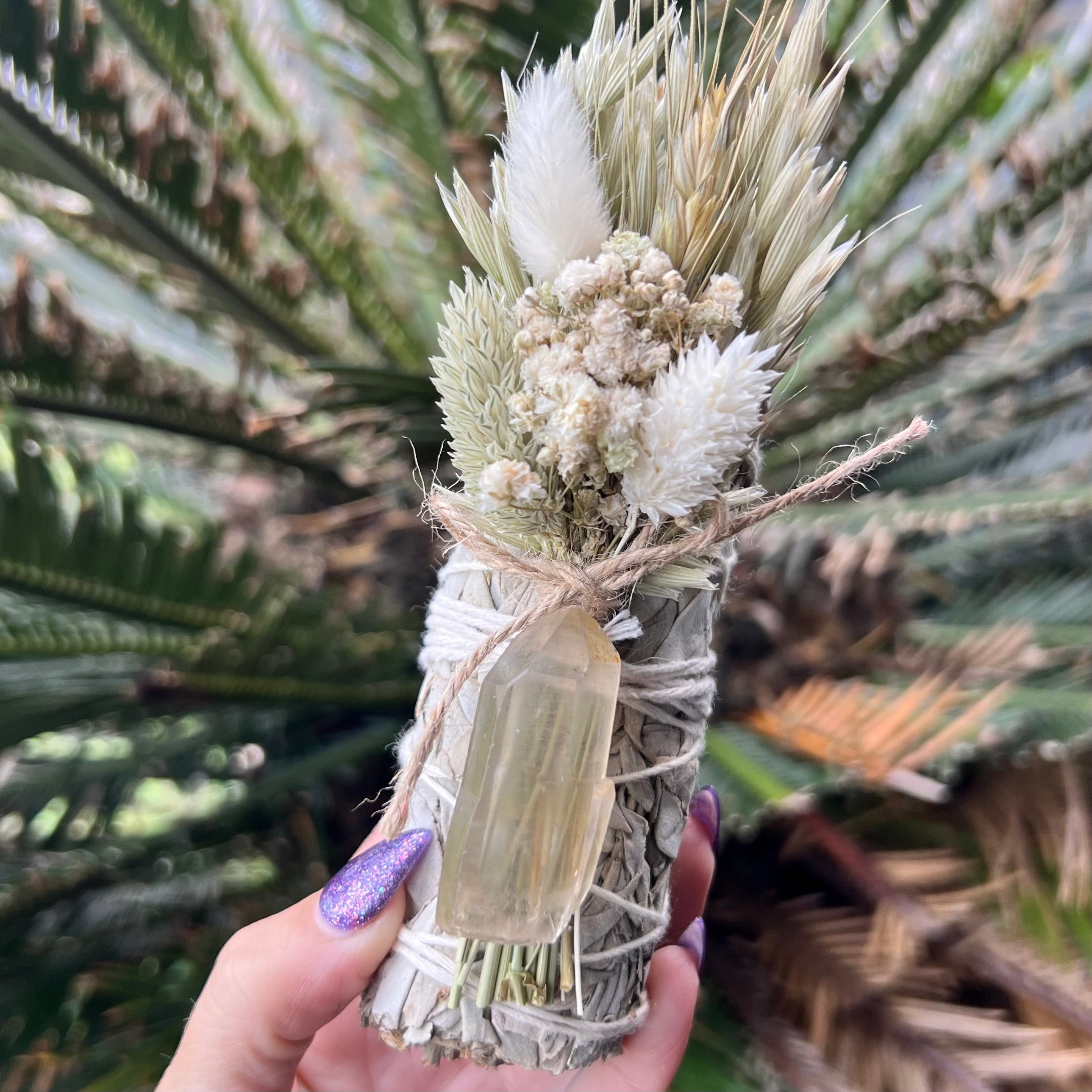 White Sage Botanical Bundle with Flowers & Citrine Natural Point