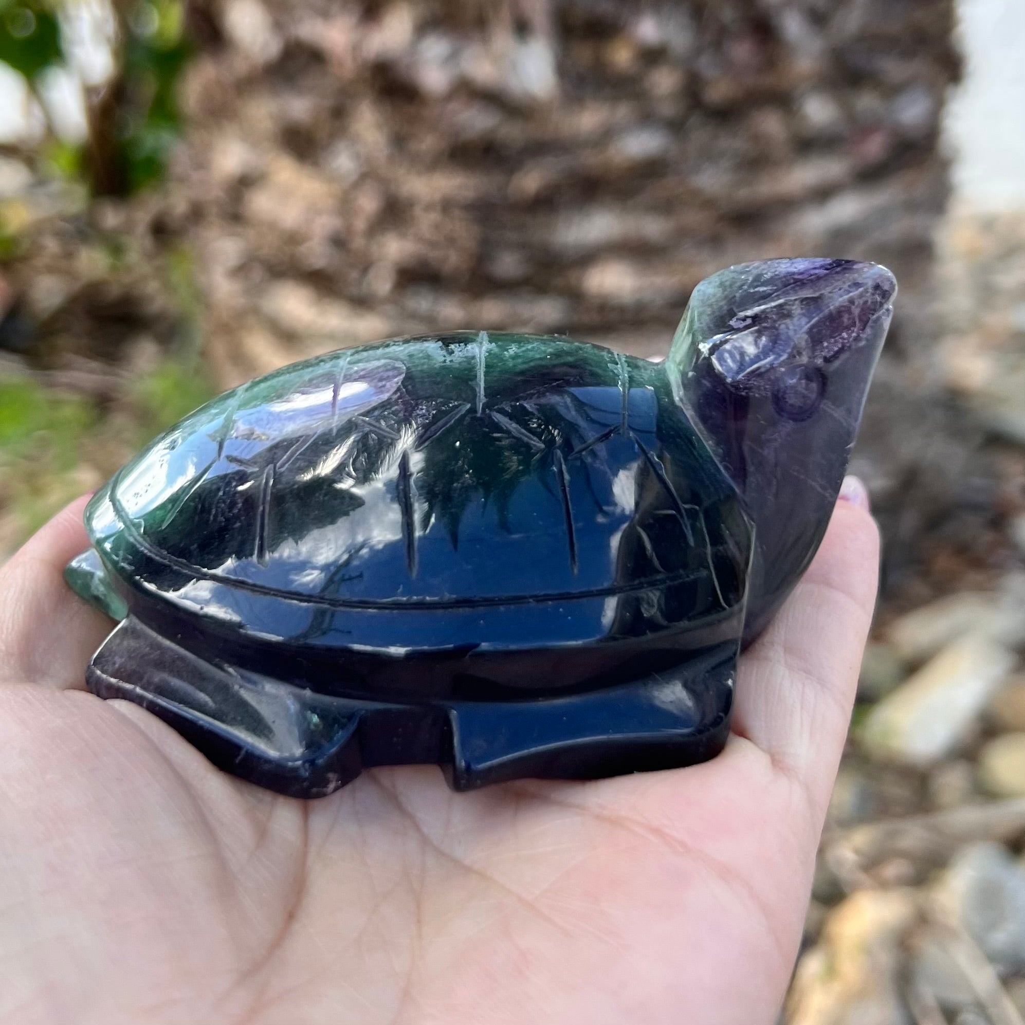 Rainbow Fluorite Turtle Carving