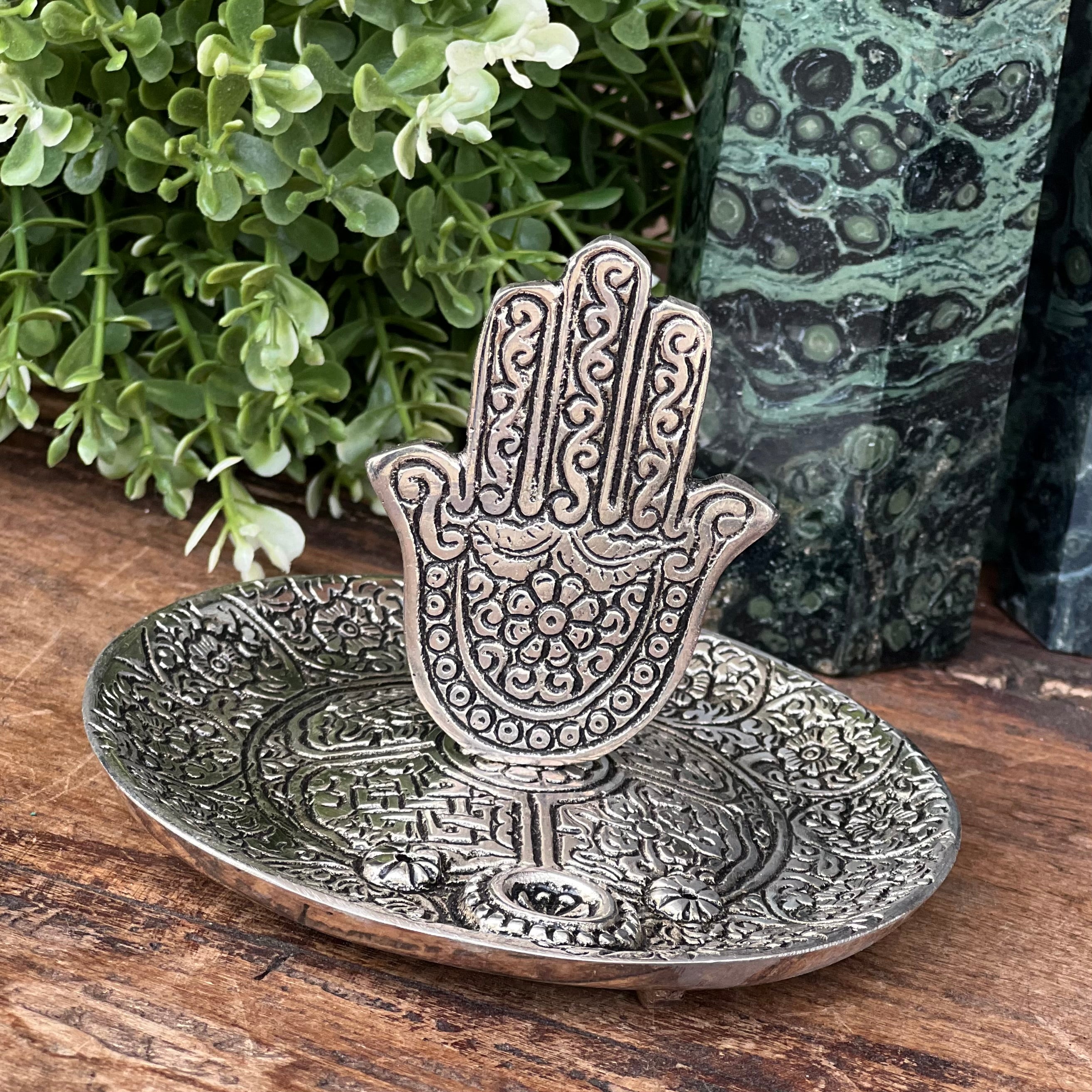 Hamsa Protection Silver Metal Incense Burner