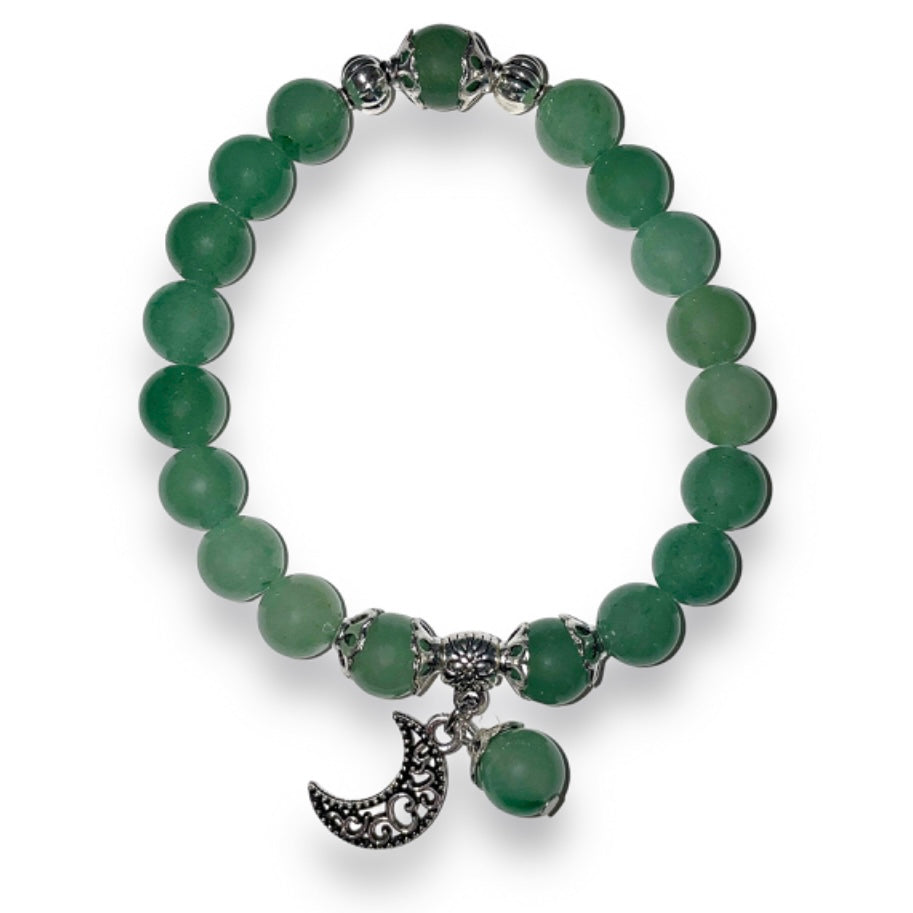 Green Aventurine Invigorating Bracelet with Crescent Moon Charm