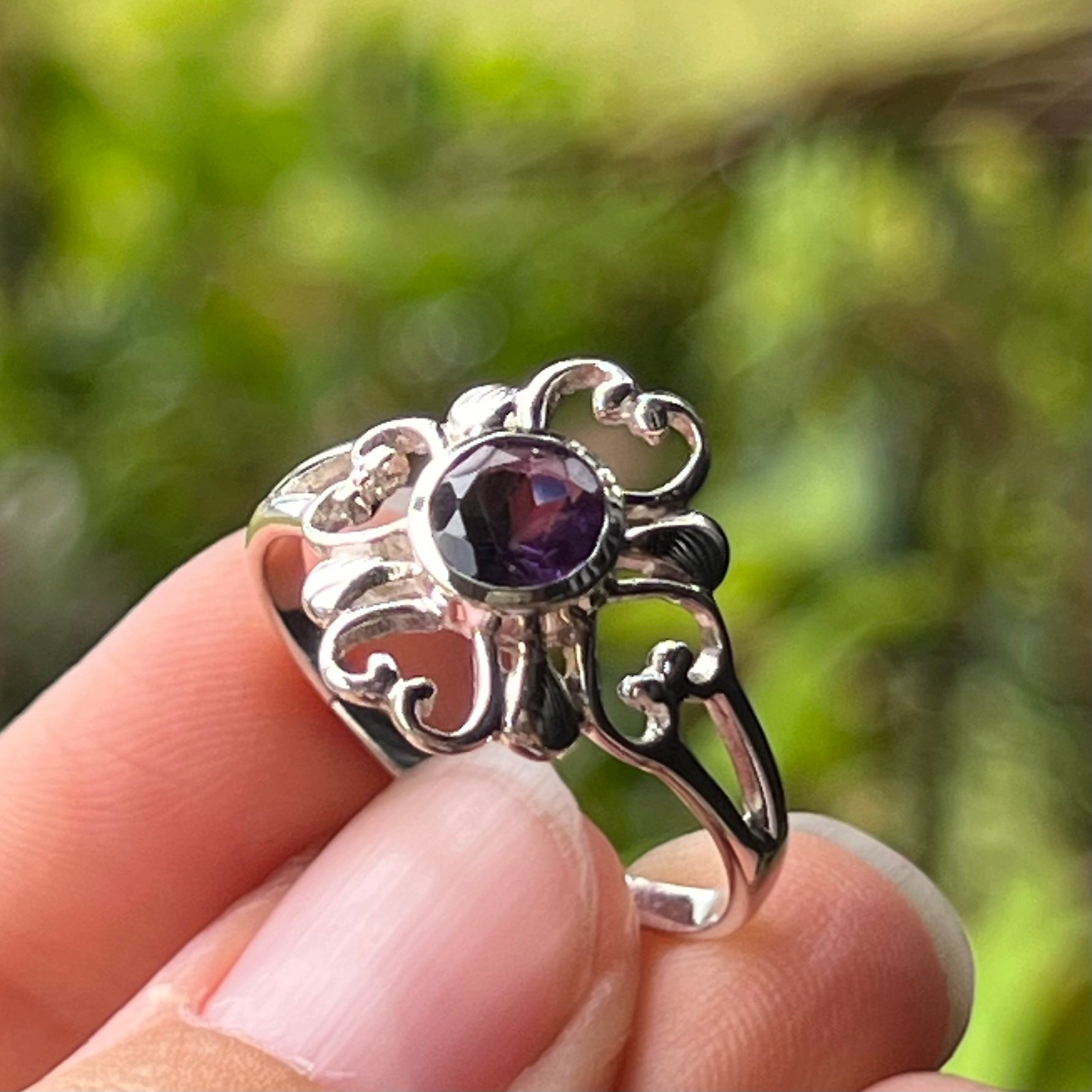 Heart Amethyst Sterling Silver Ring ~ 9