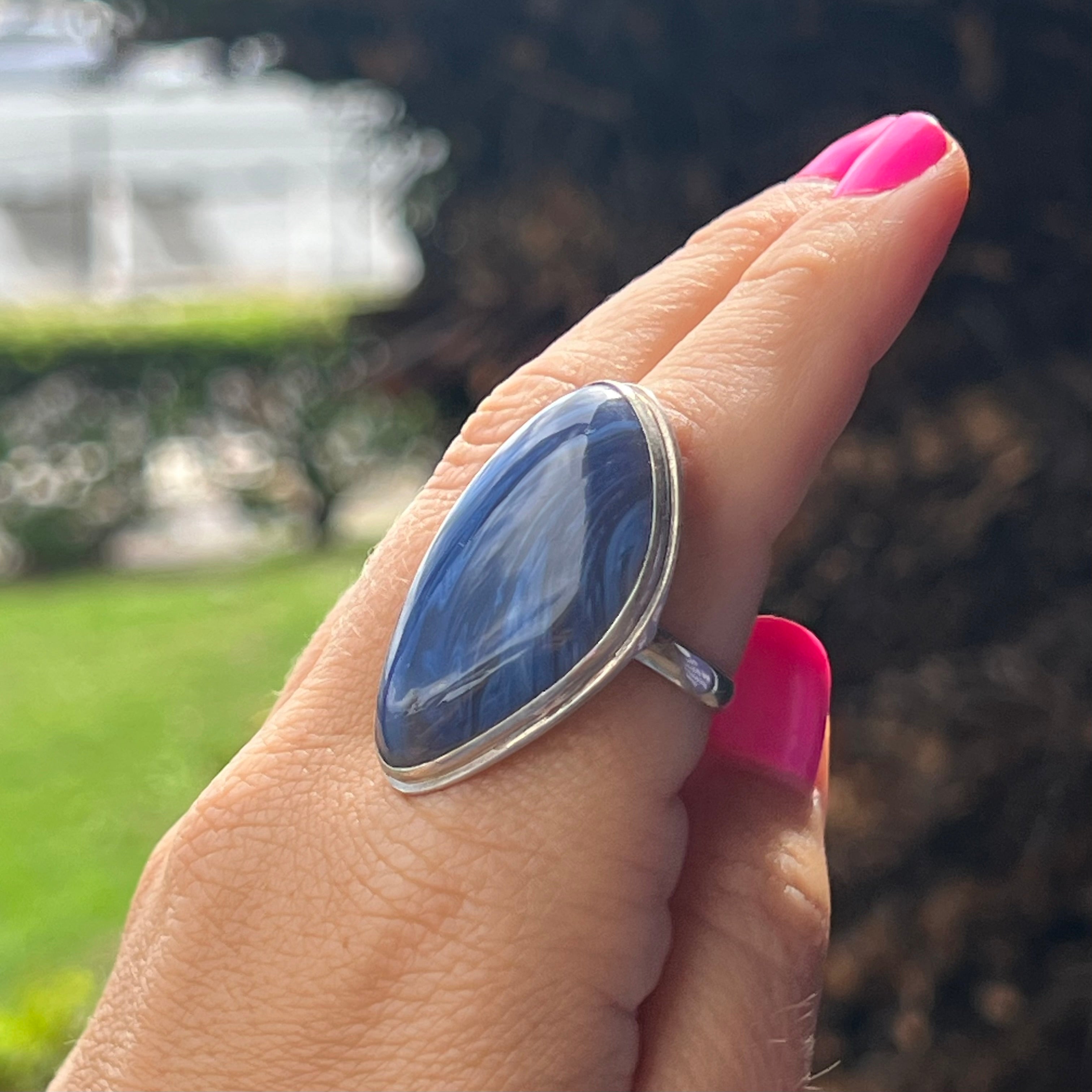 Blue Agate Sterling Silver Ring ~ 9