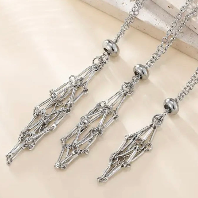 Glam Crystal Tumble Cage Necklace - Silver Extra Large