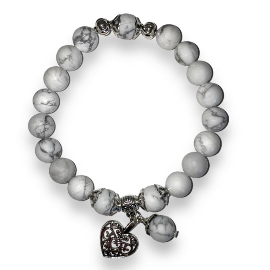 White Howlite Calming Bracelet with Heart Charm