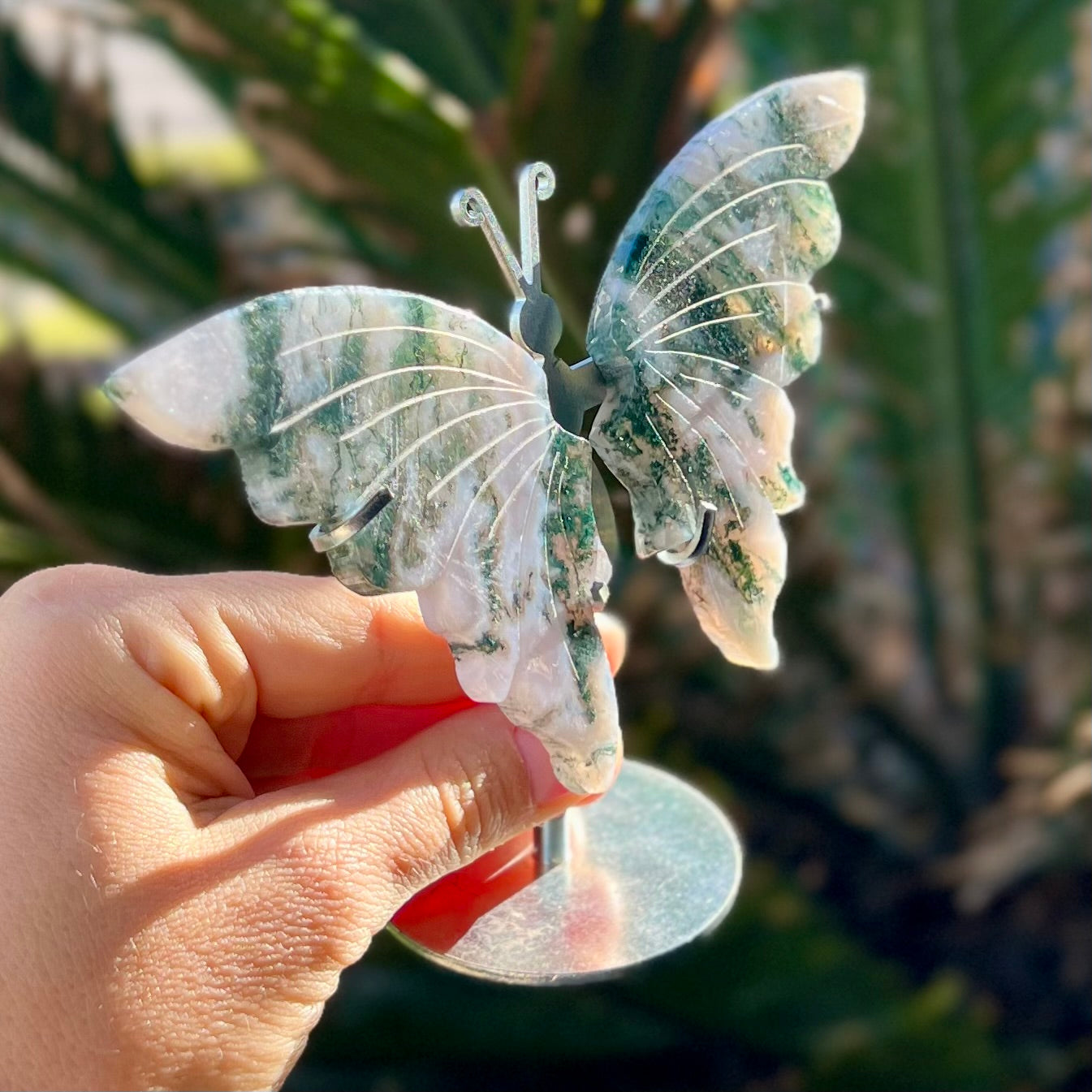 Moss Agate Butterfly Carving