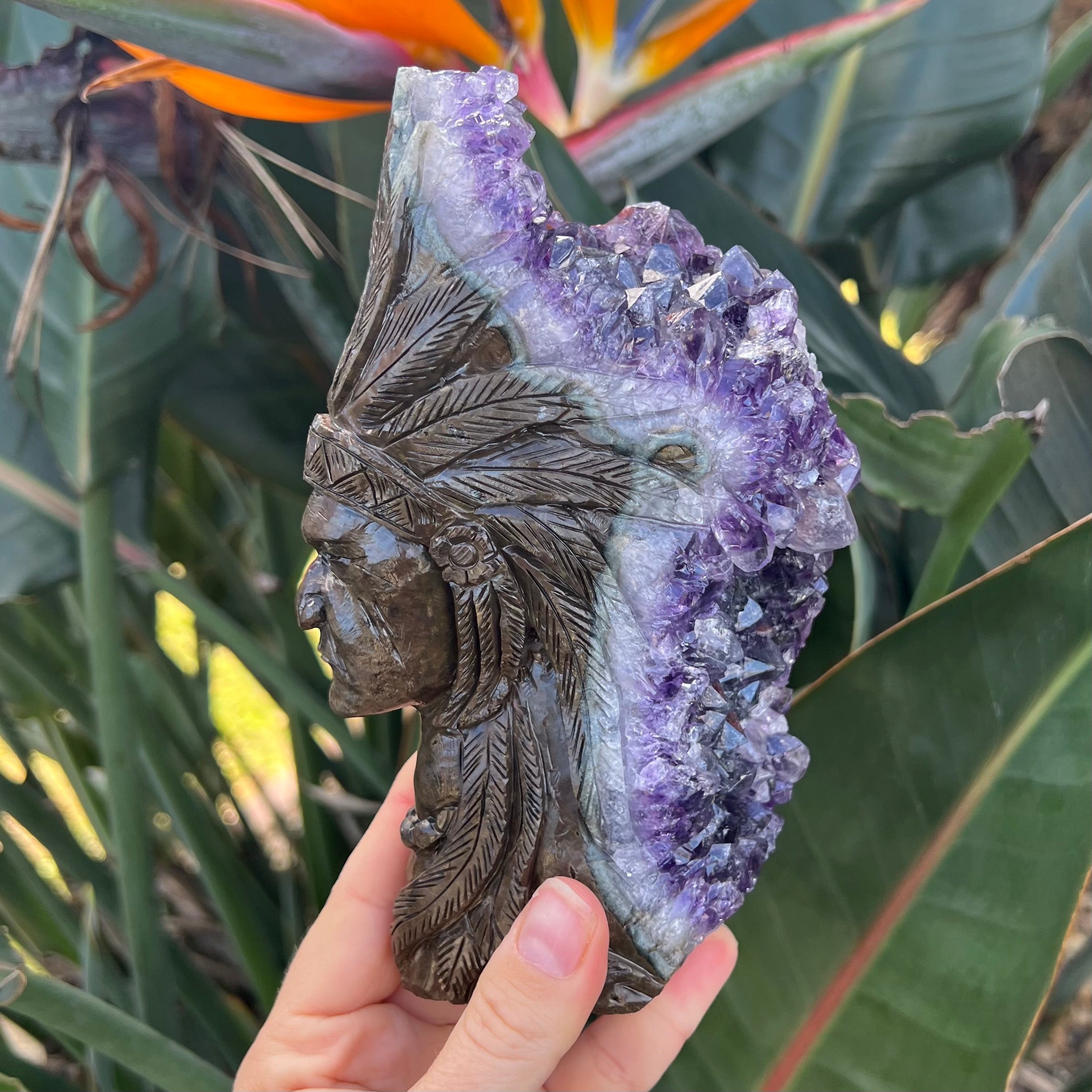 Amethyst Druzy Tribal Chief Carving