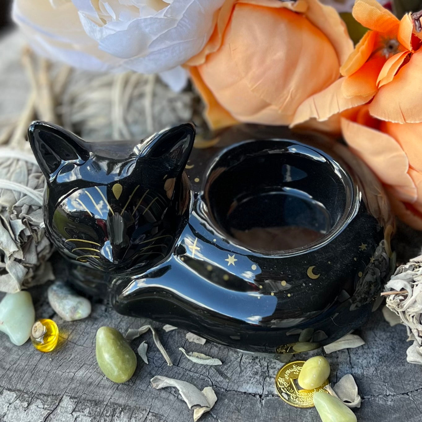 Black Cat Magick ~ Ceramic Tealight Holder