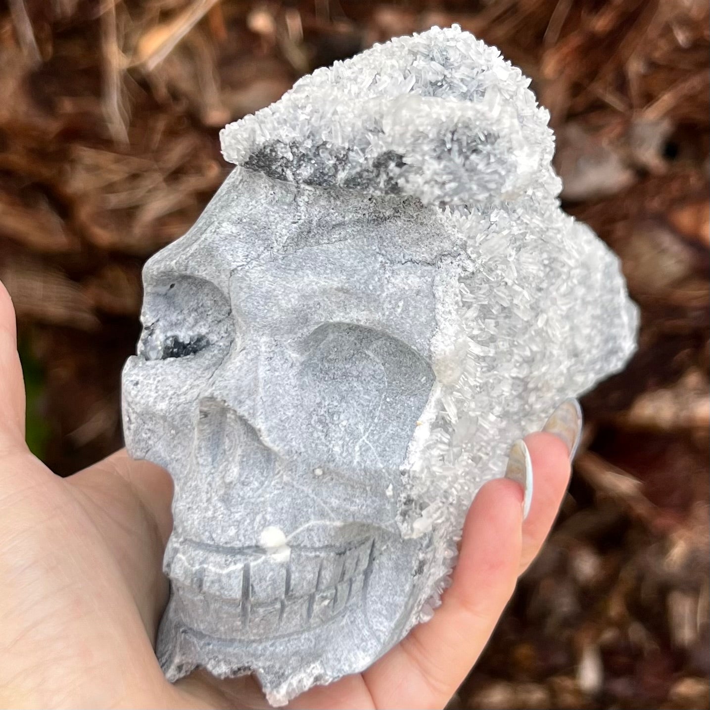 Quartz Cluster Skull Carving