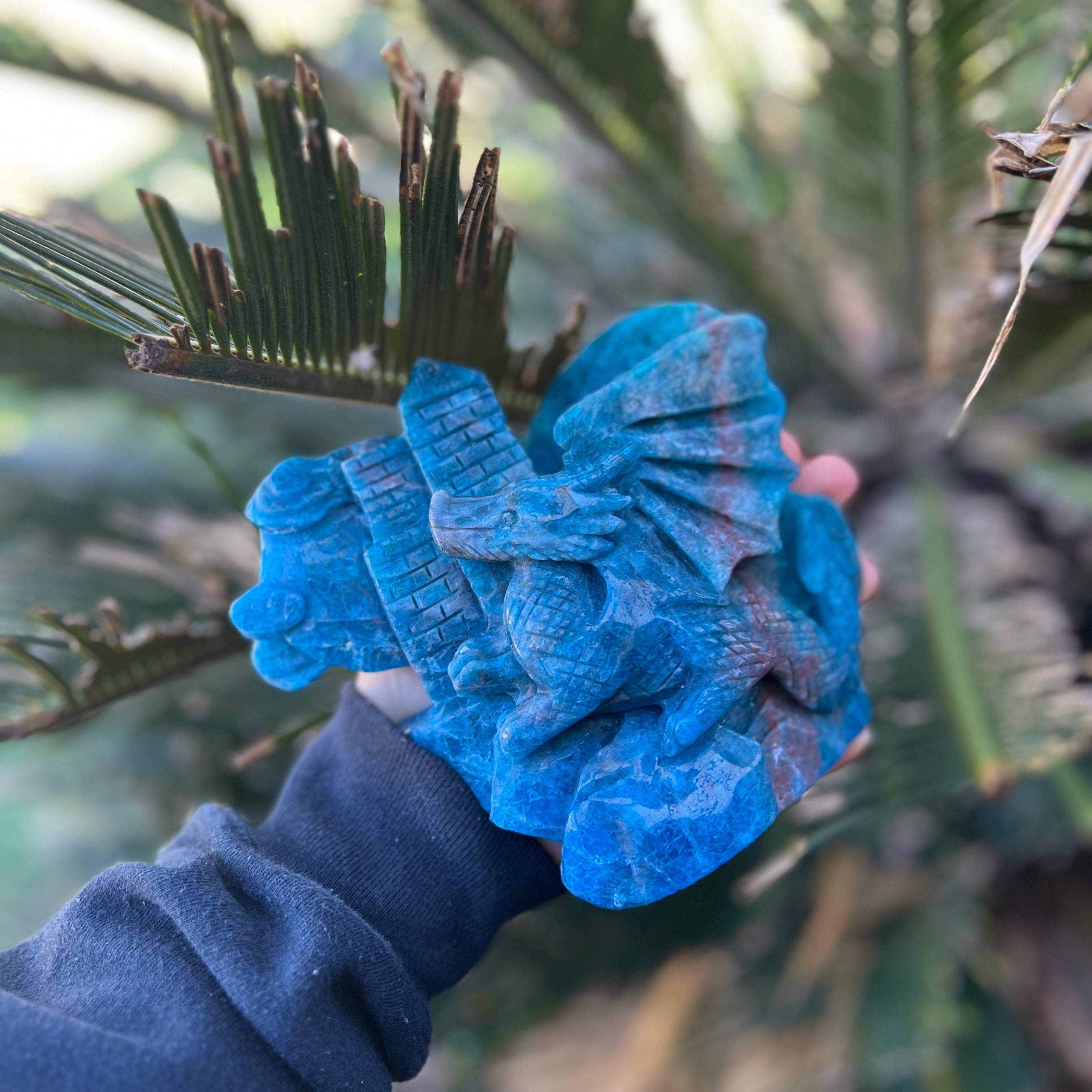 Blue Apatite Dragon Carving