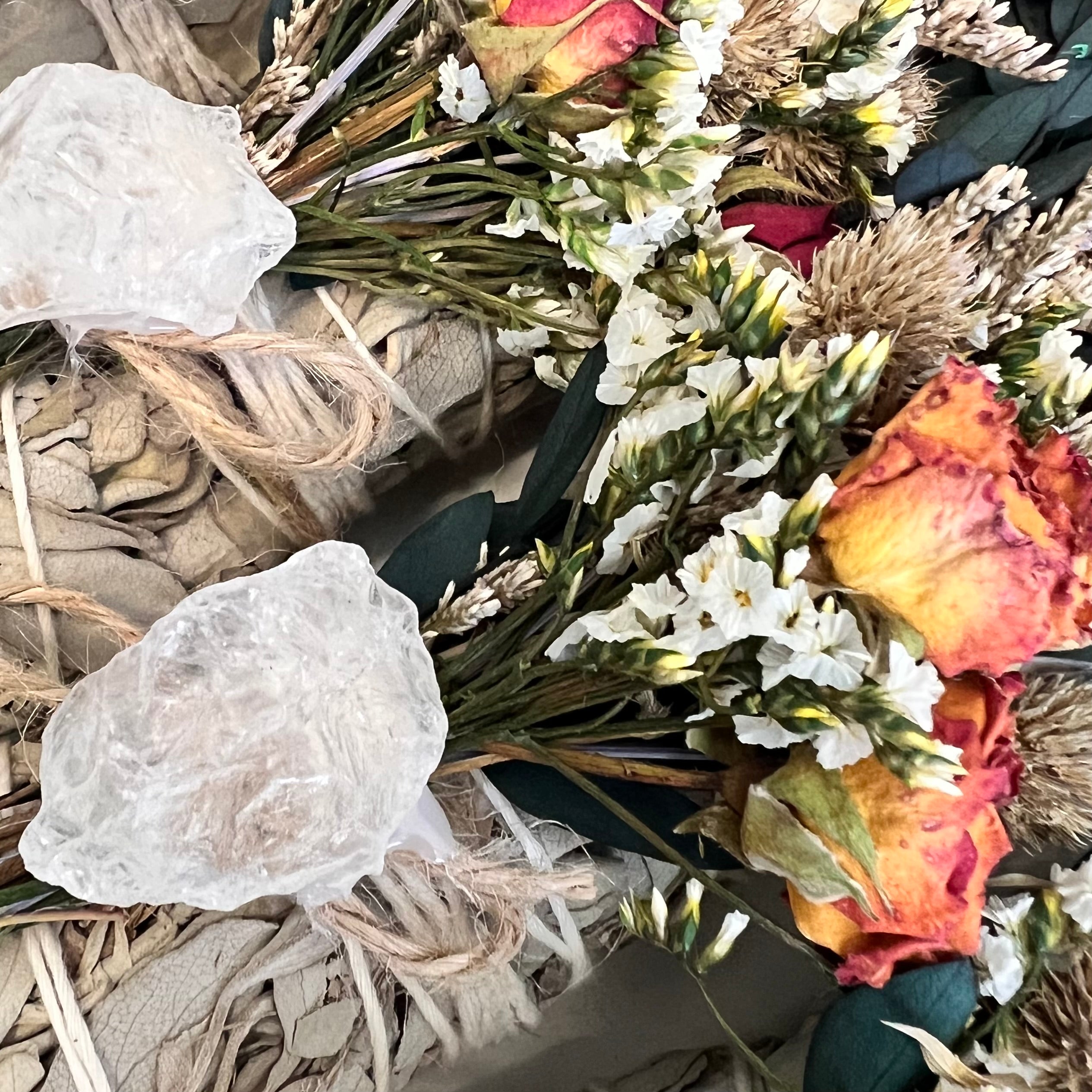 White Sage Botanical Bundle with Flowers & Clear Quartz