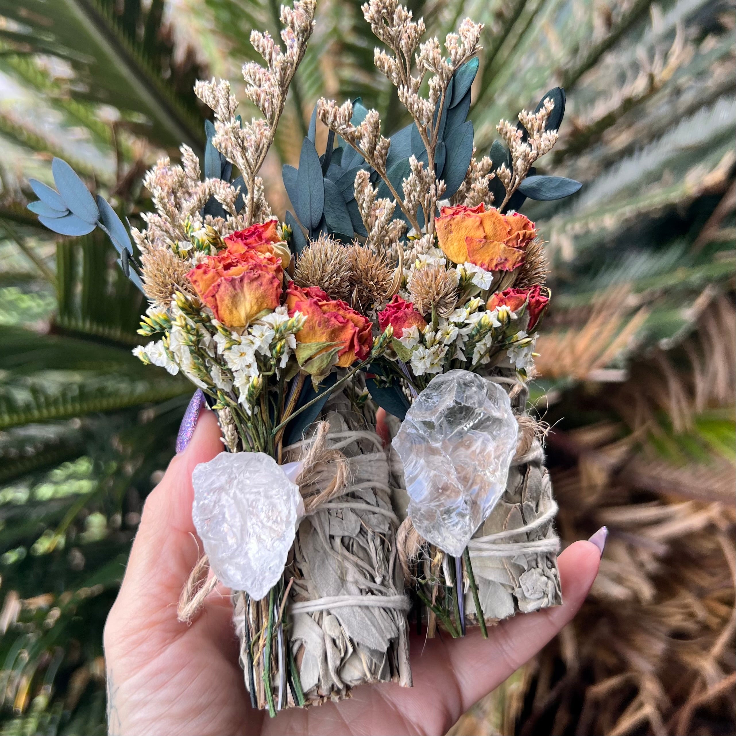 White Sage Botanical Bundle with Flowers & Clear Quartz