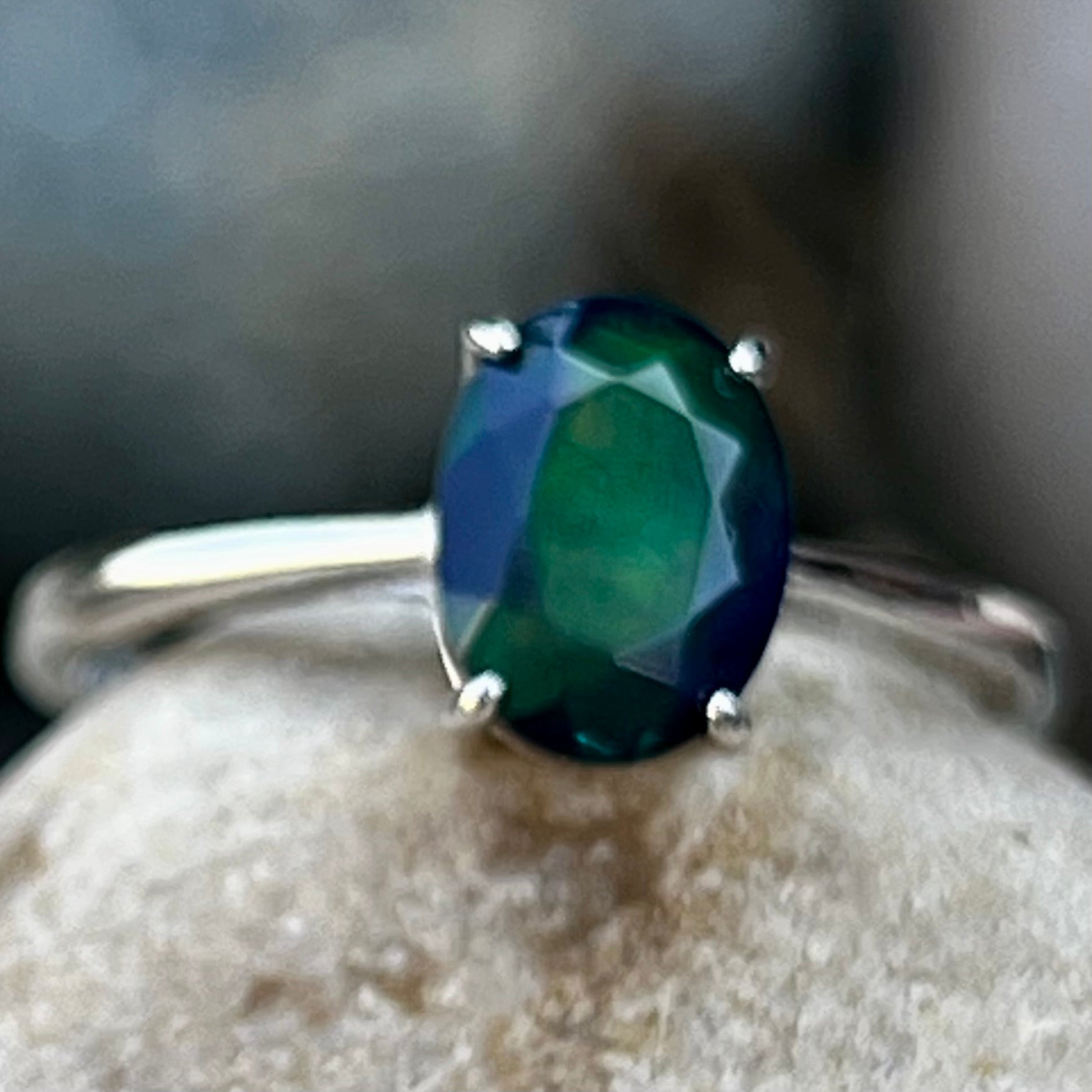 Black Opal ~ Sterling Silver Ring ~ Size 6