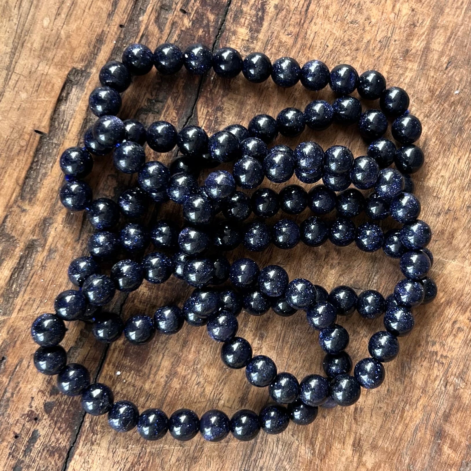 Blue Goldstone Beaded Bracelets ~ Large Fit