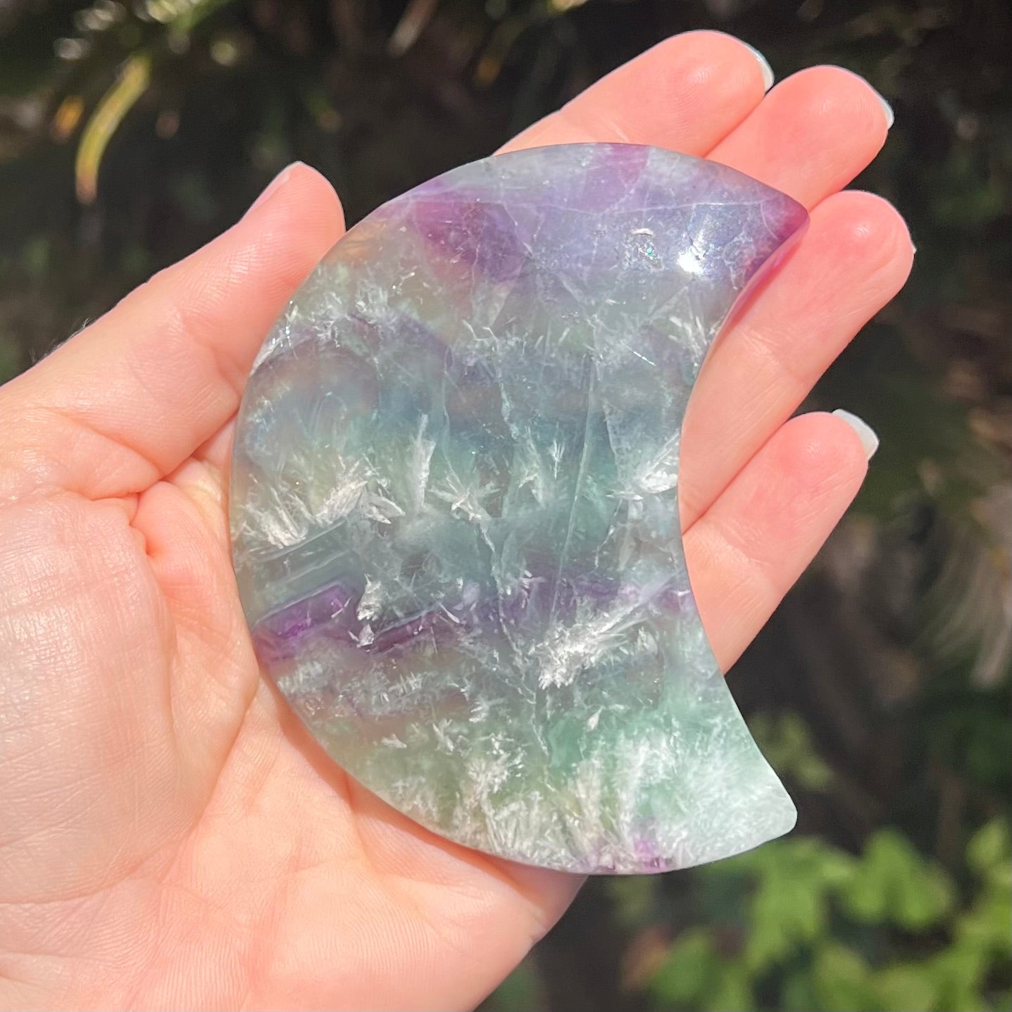 Snowflake Fluorite Moon Carving