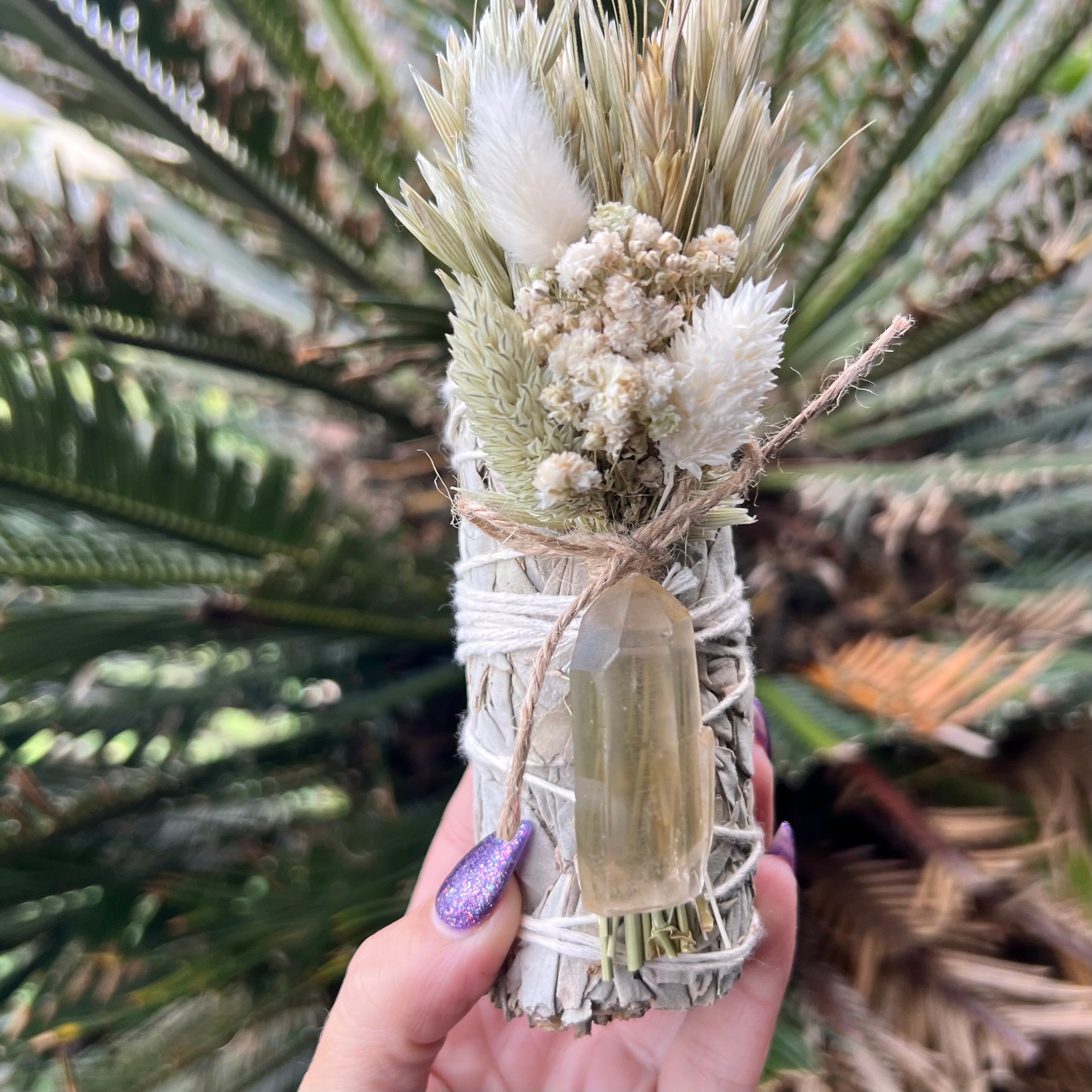 White Sage Botanical Bundle with Flowers & Citrine Natural Point