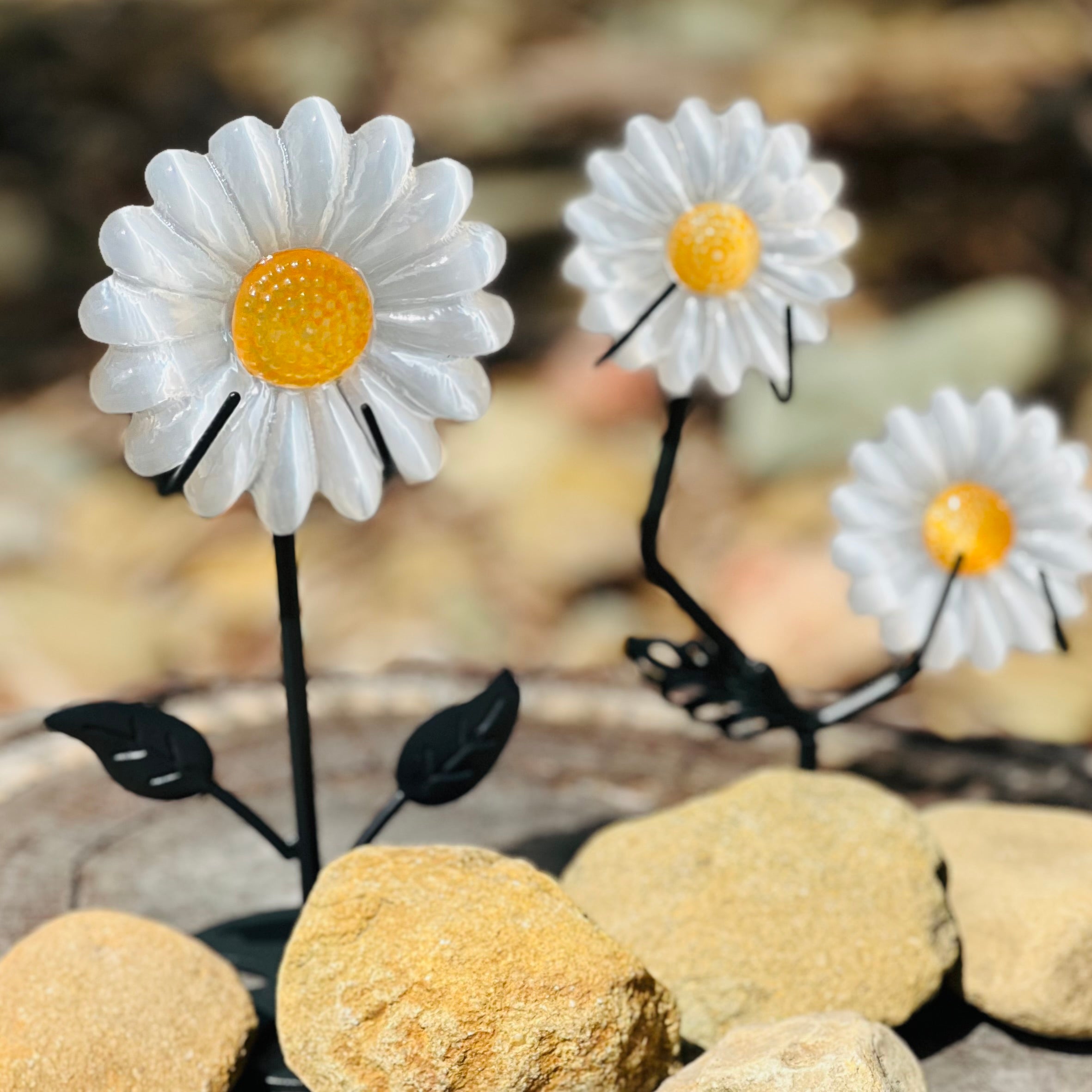 Selenite Daisy on Metal Stand