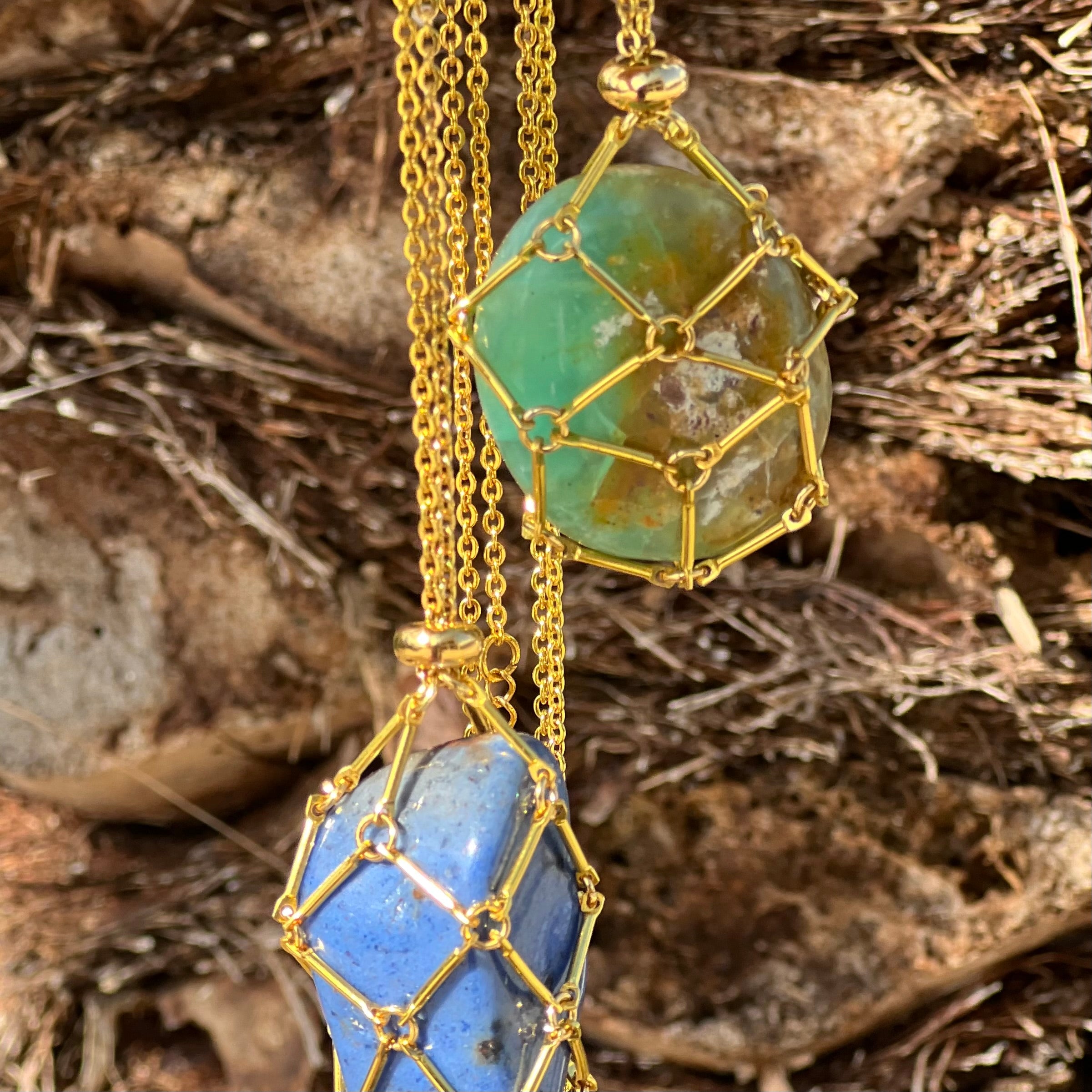 Glam Crystal Tumble Cage Necklace - Gold  Extra Large