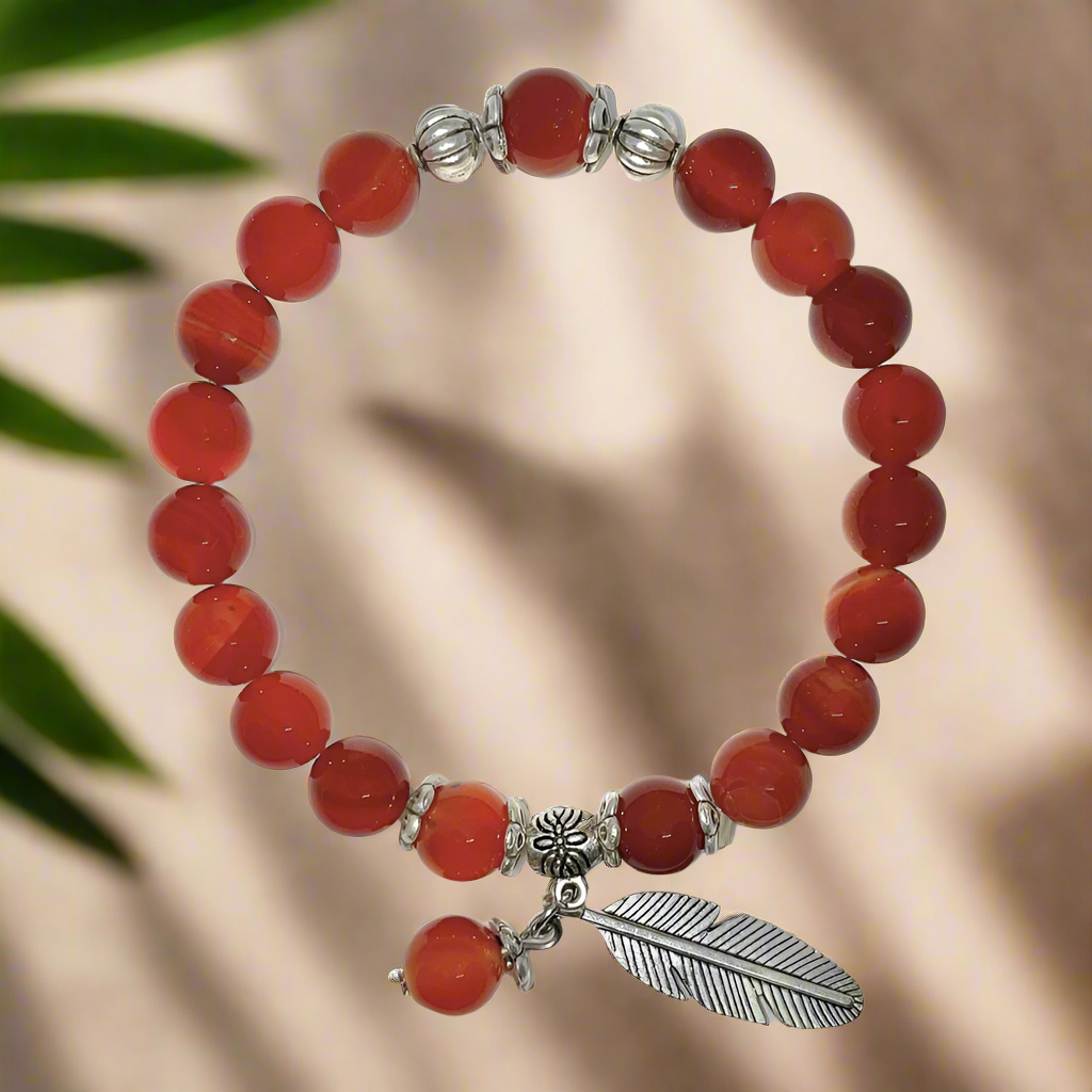 Carnelian Self Expression Bracelet with Feather Charm