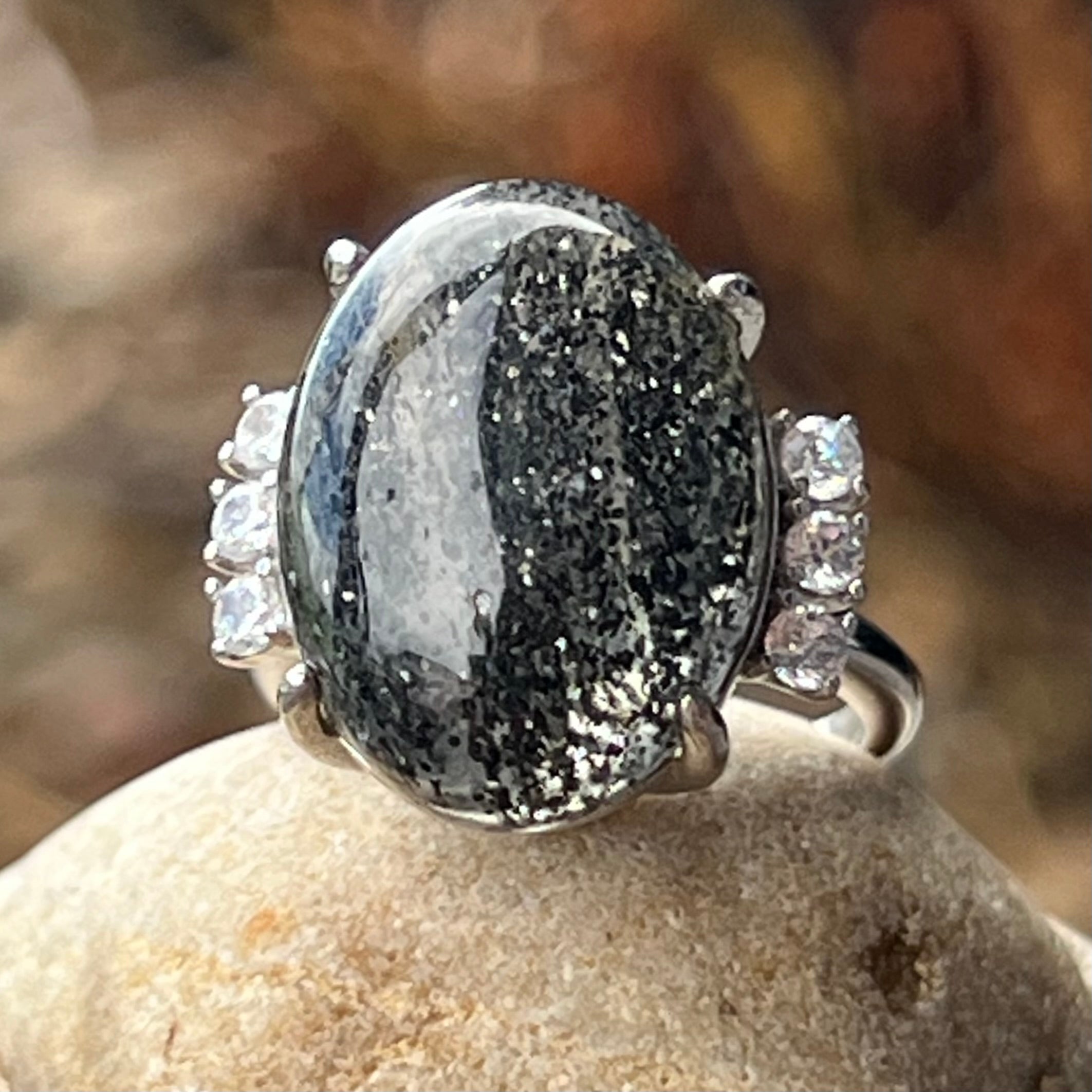 Black Sunstone ~ Sterling Silver Ring ~ size 9.25
