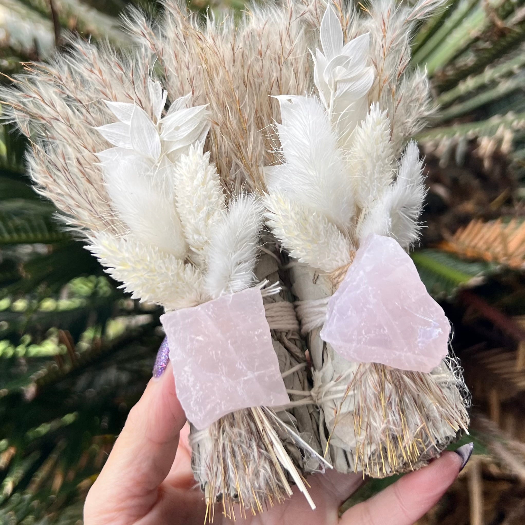 White Sage Botanical Bundle with Flowers &  Rose Quartz