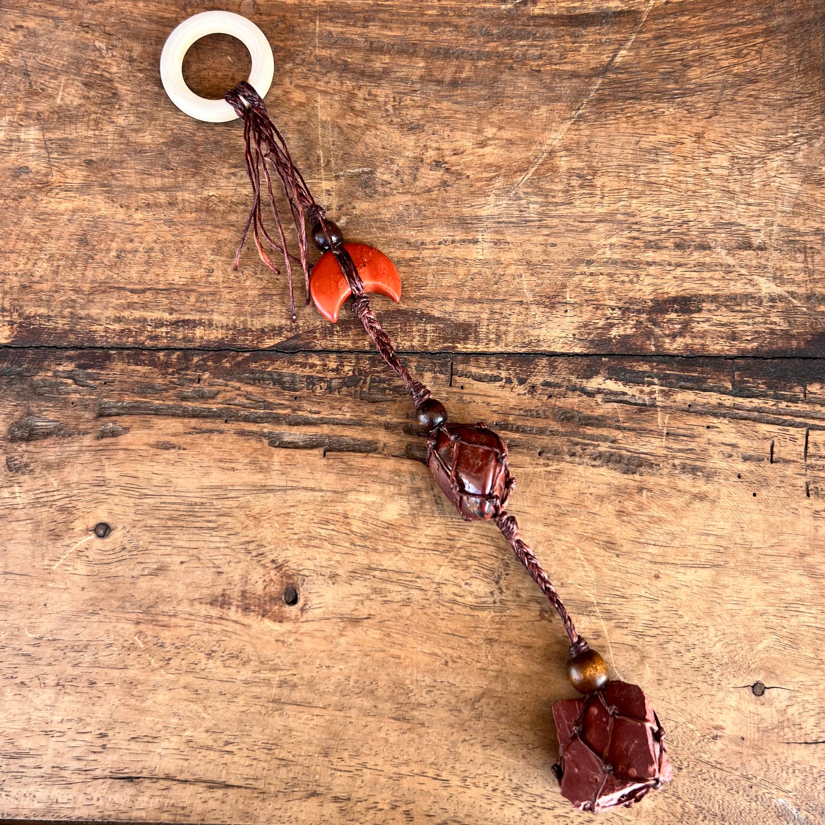 Triple Red Jasper Macrame Crystal Hanger