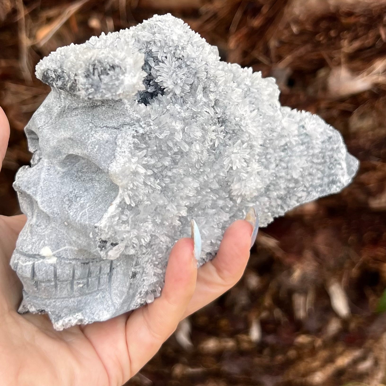 Quartz Cluster Skull Carving