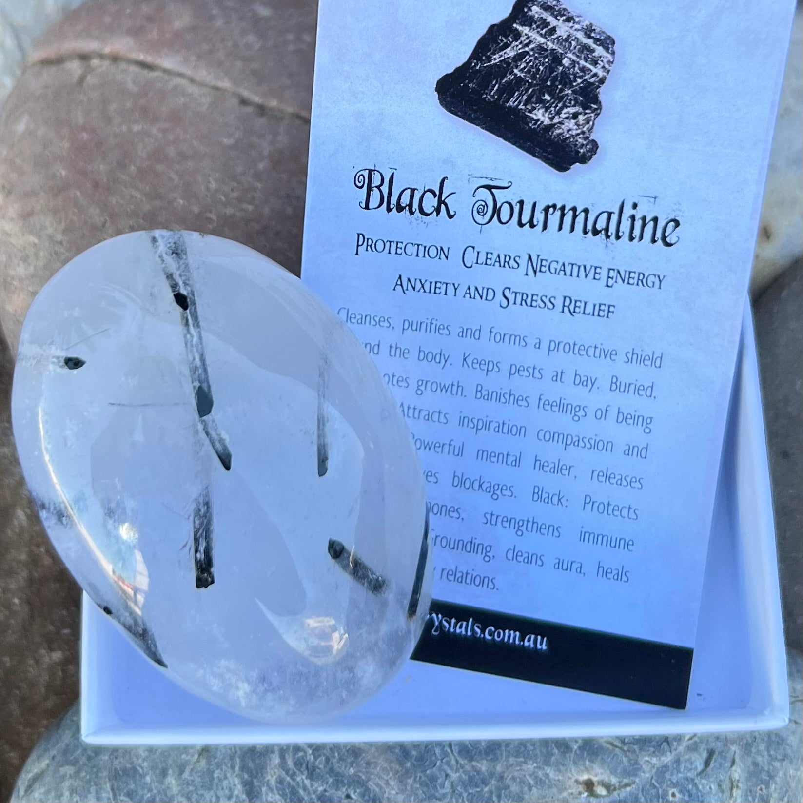 Black Tourmaline in Quartz Palm Stone