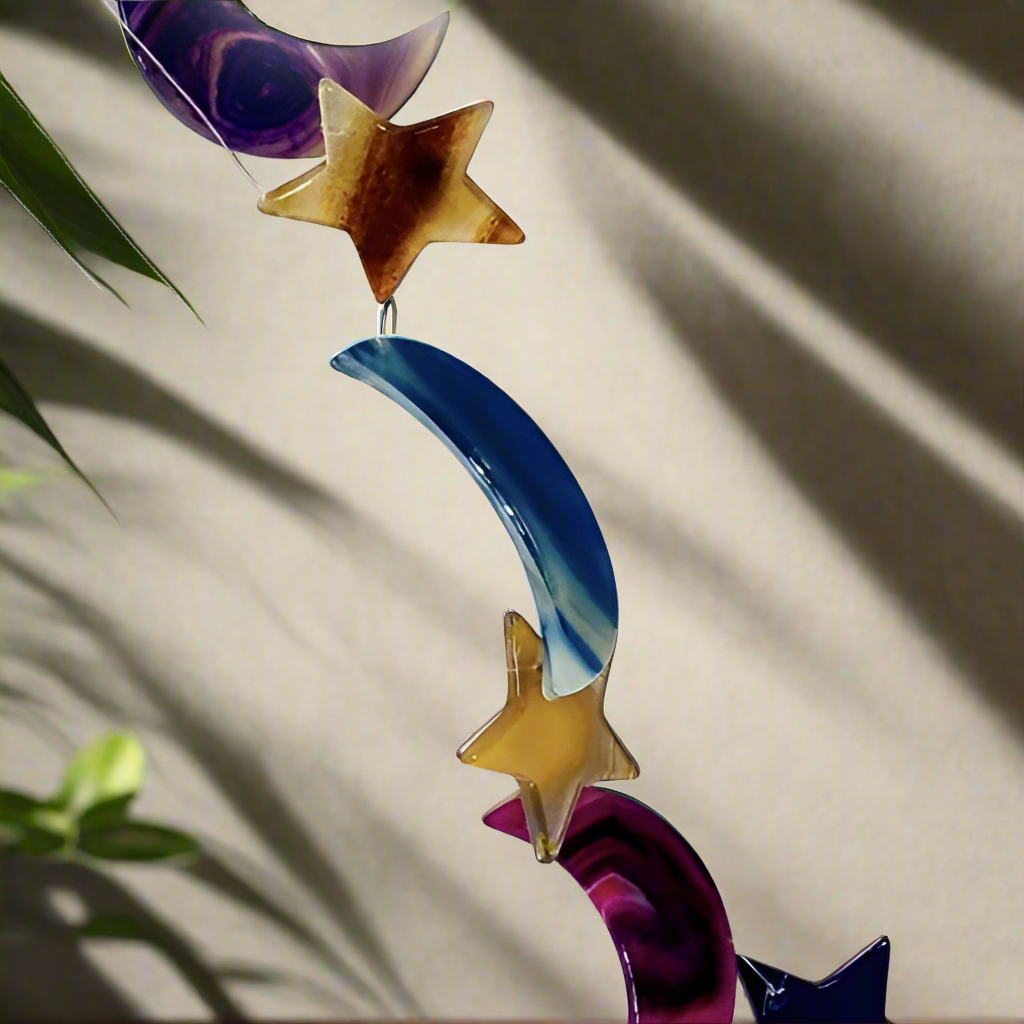 Multi Coloured Dyed Agate Moon & Star Wind Chime