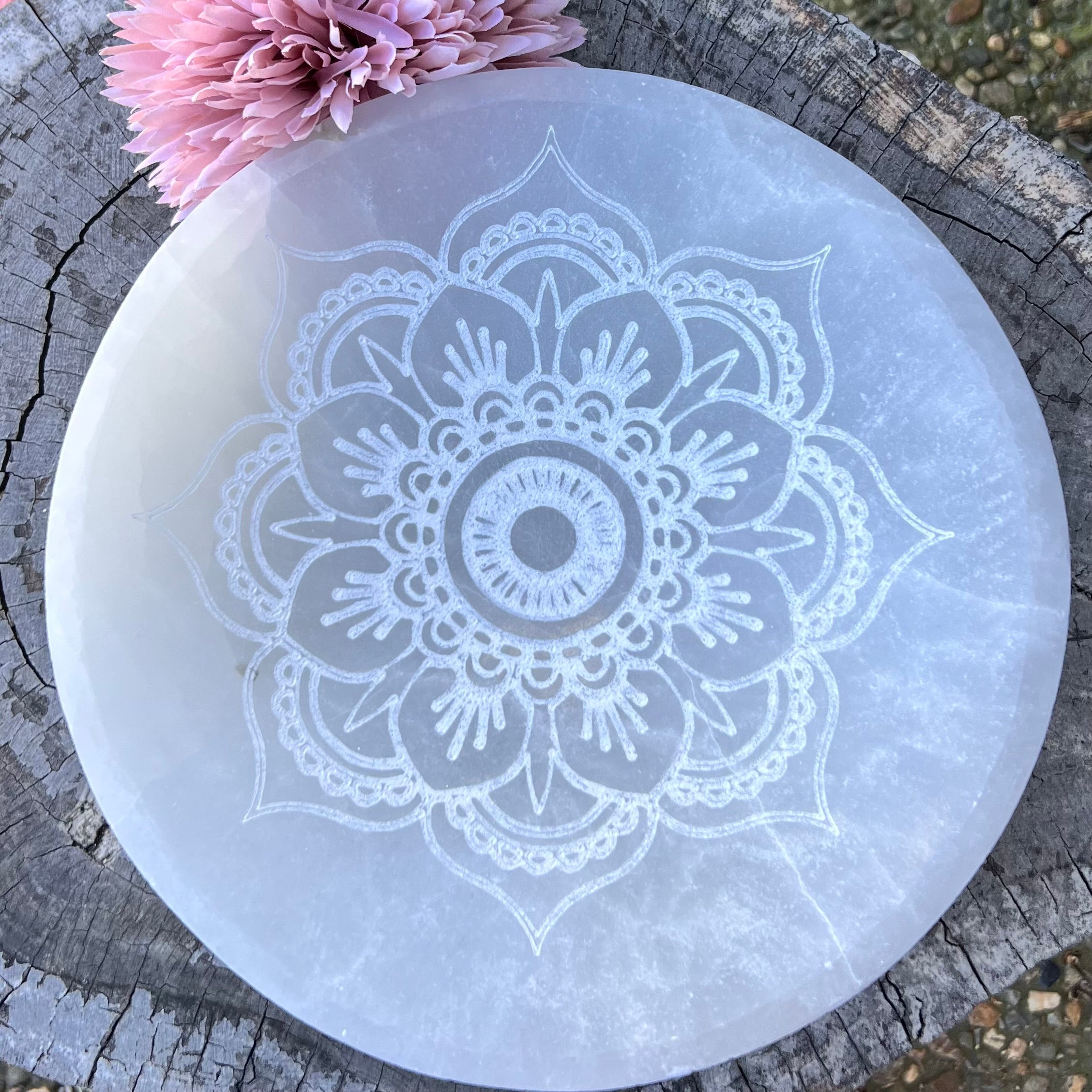 Selenite Cleansing & Charging Mandala Bowl ~ Extra Large