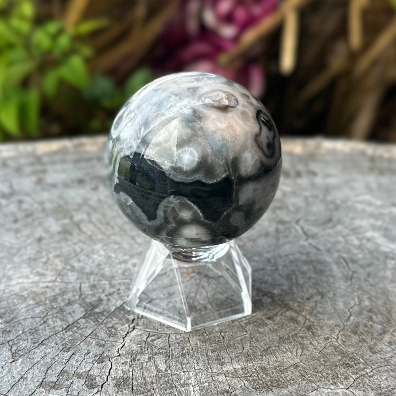 Black Flower Agate Sphere