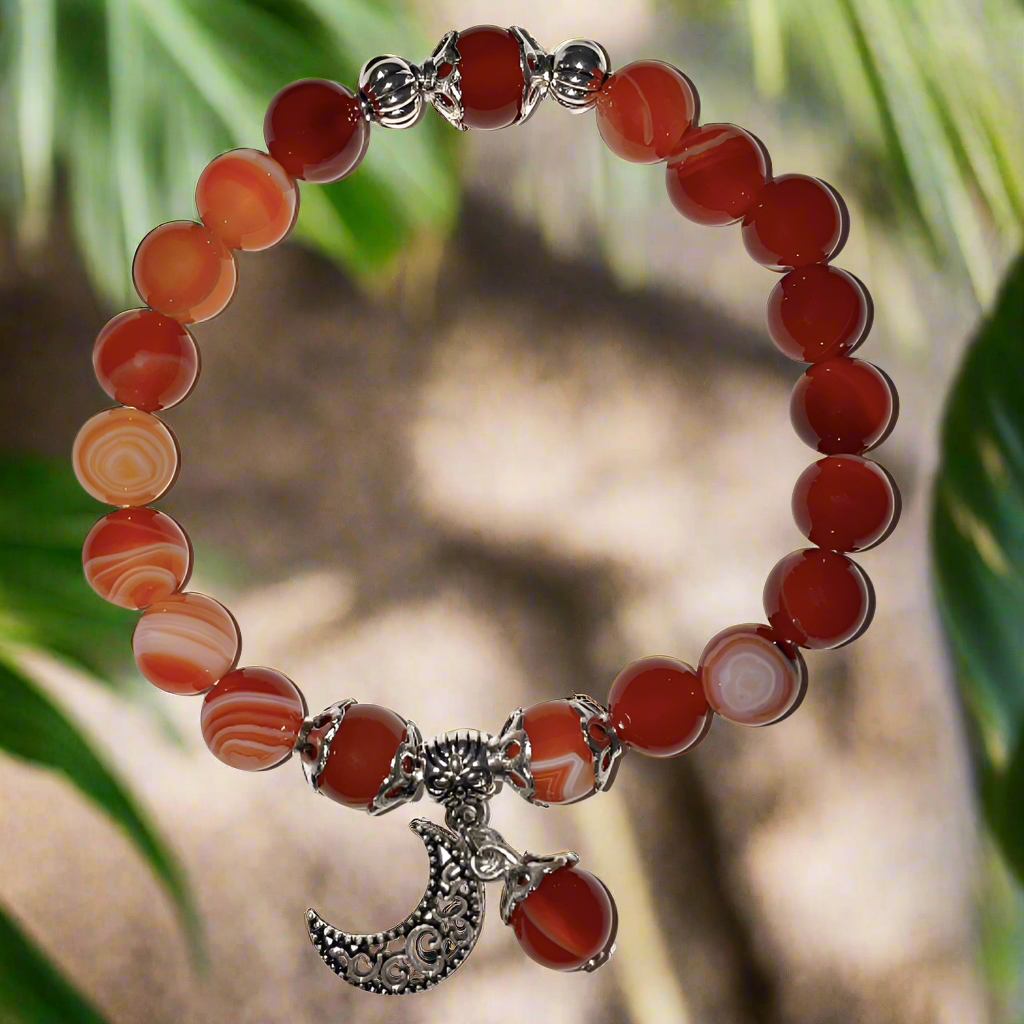 Carnelian Self Expression Bracelet with Celestial Crescent Moon Charm