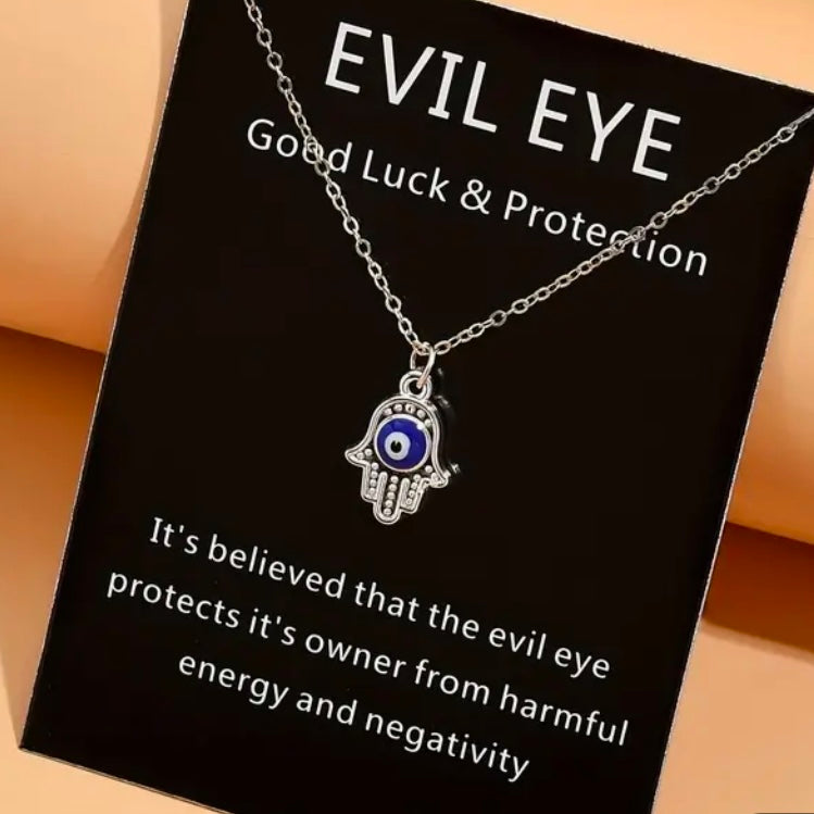 Silver Hamsa Protection with Evil Eye Necklace