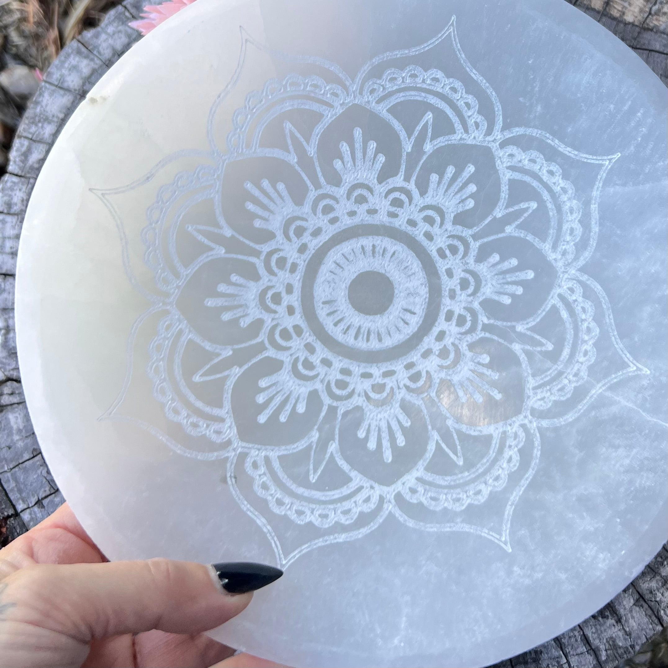 Selenite Cleansing & Charging Mandala Bowl ~ Extra Large