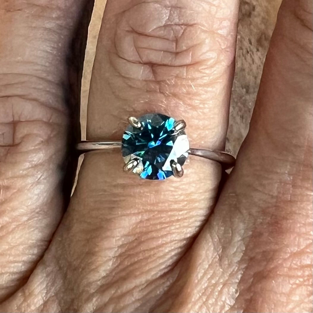 Blue Moissanite in Sterling Silver Ring ~ size 10